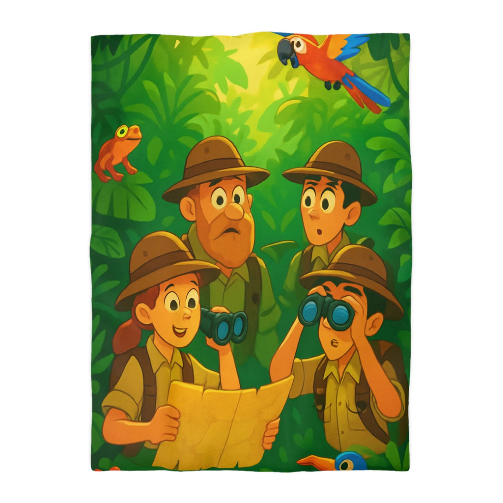 Housse de Couette Jungle Aventure Équipée Explorateurs Curieux et Animaux Exotiques Colorés