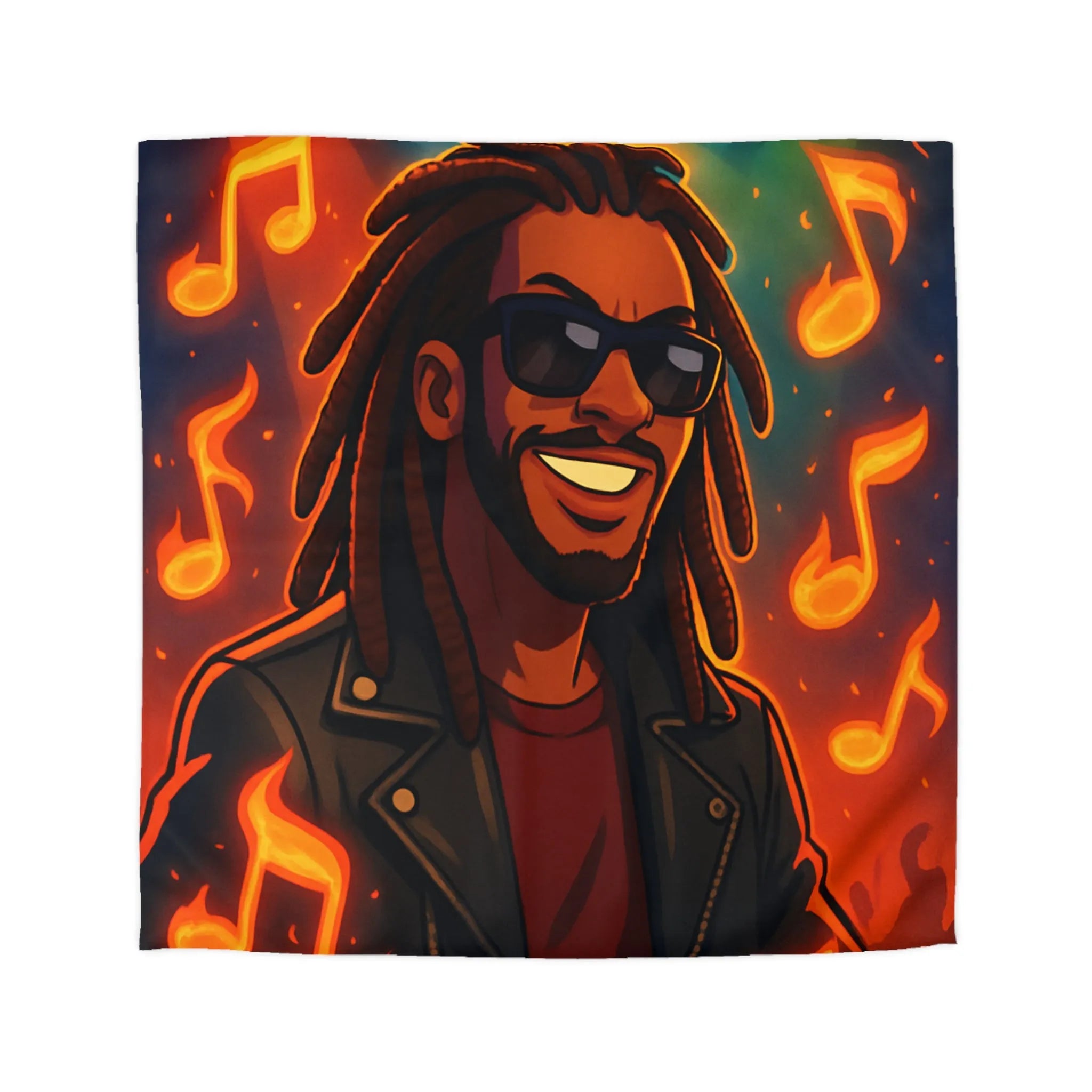 Housse de couette artistique avec musicien animé sous lumières de concert colorées