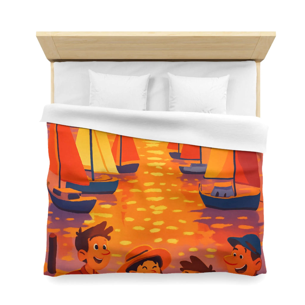 Housse de couette colorée avec bateau et coucher de soleil pour ambiance joyeuse