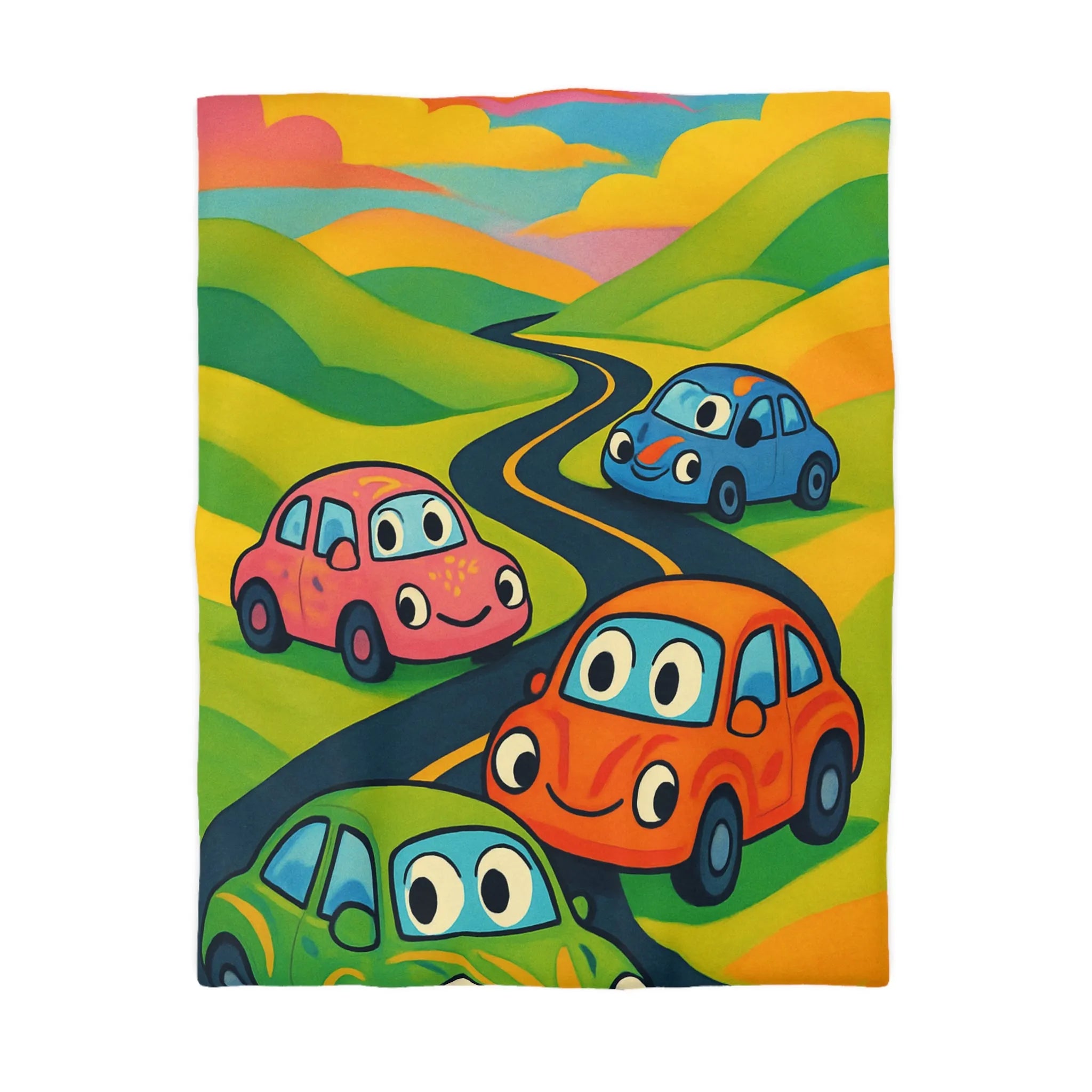 Housse de couette colorée avec motif de voitures ludiques pour chambre d'enfant