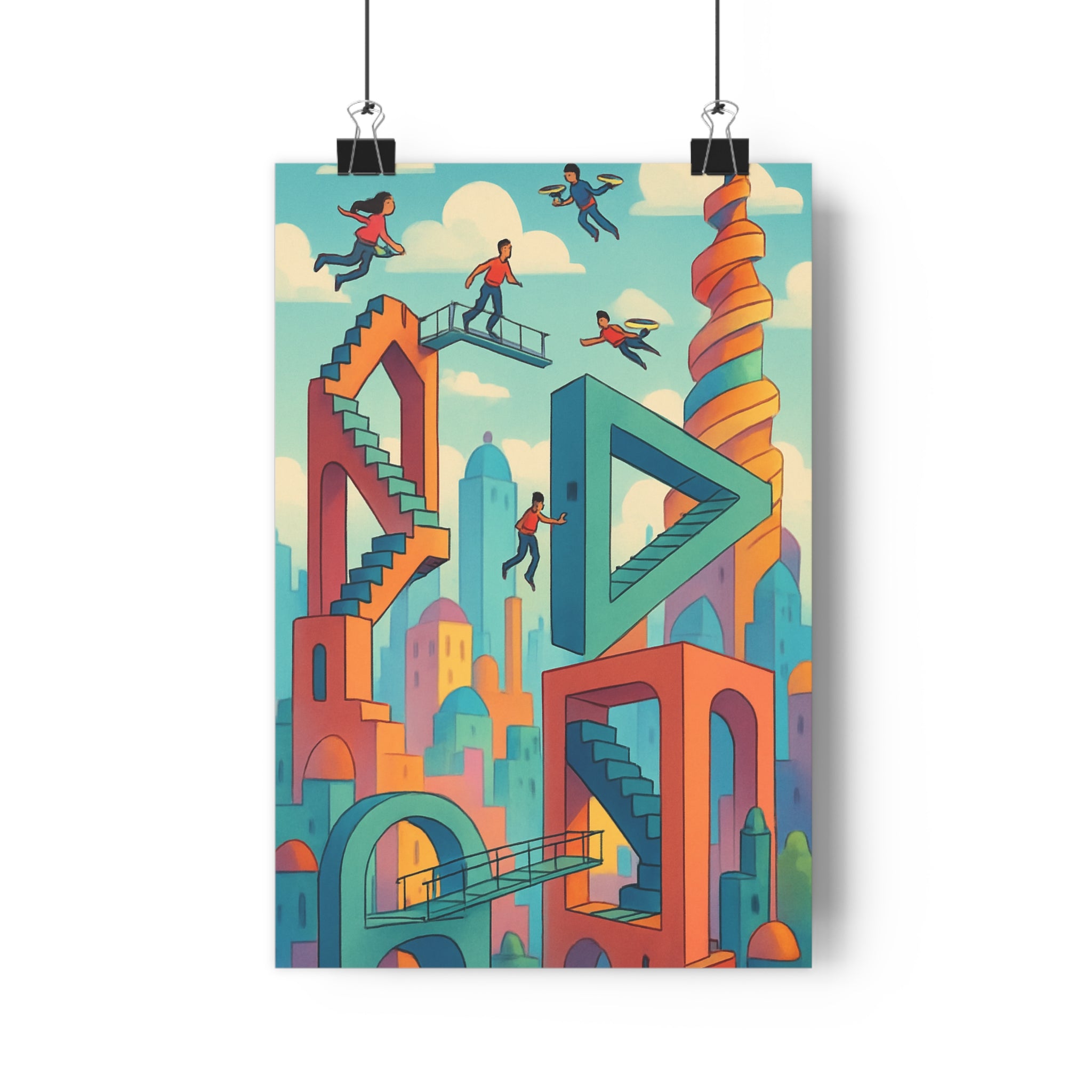 Poster décoratif surréaliste bleu orange rose art moderne intrigue salon chambre mur vivant qualité