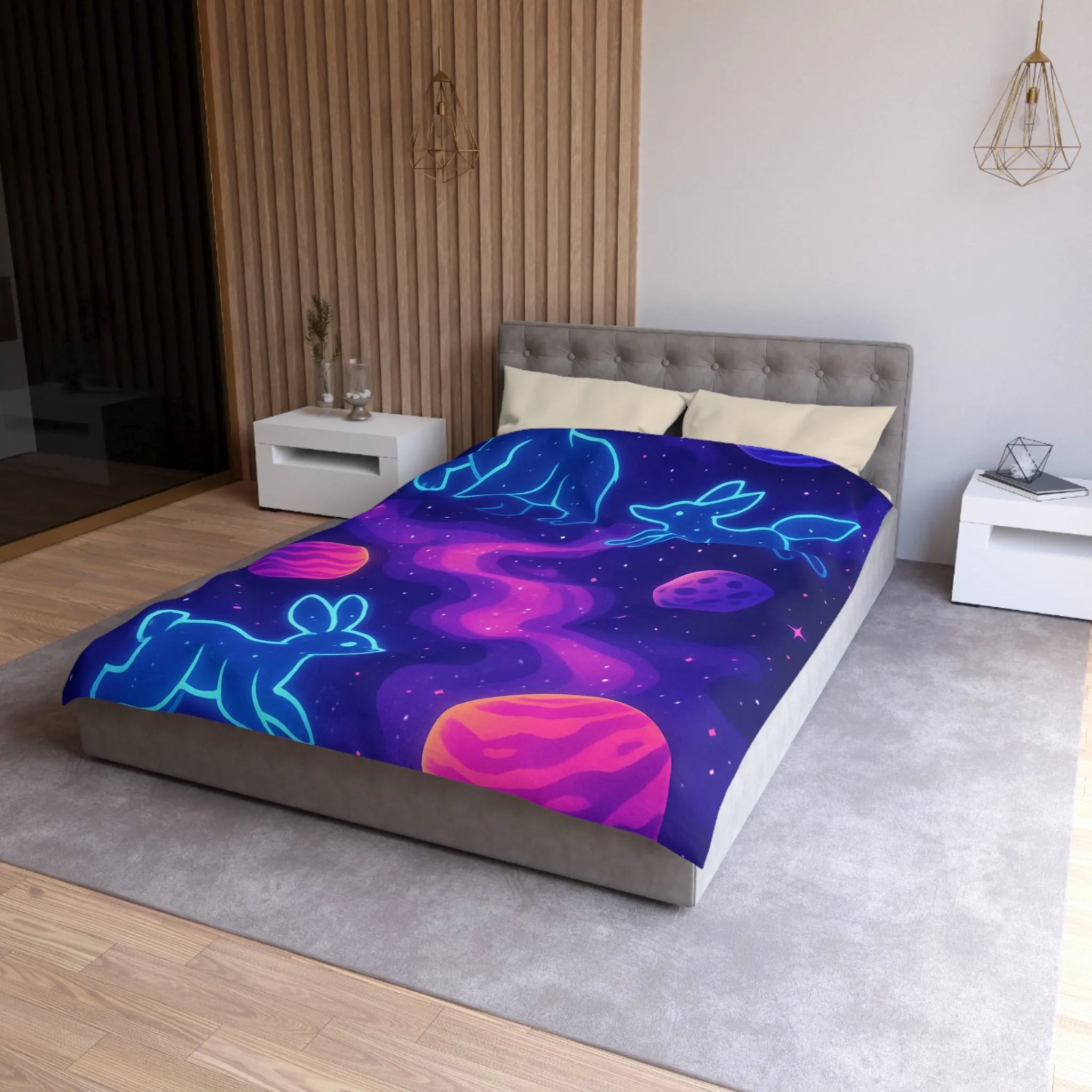 Housse de Couette Étoilée Animaux Néon Cosmiques pour Atmosphère Surnaturelle et Apaisante