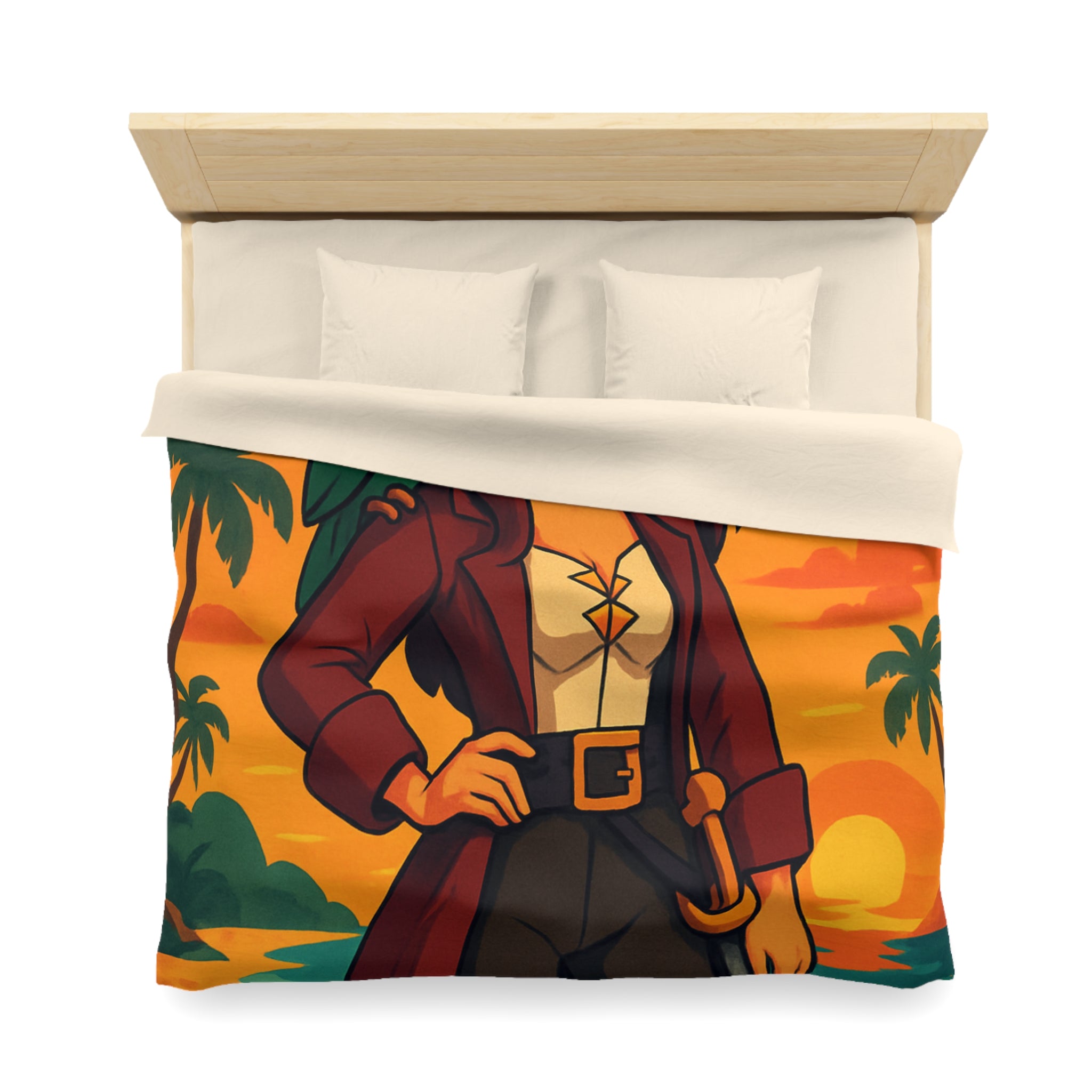 Housse de couette pirate colorée avec perroquet et coffre au trésor tropical