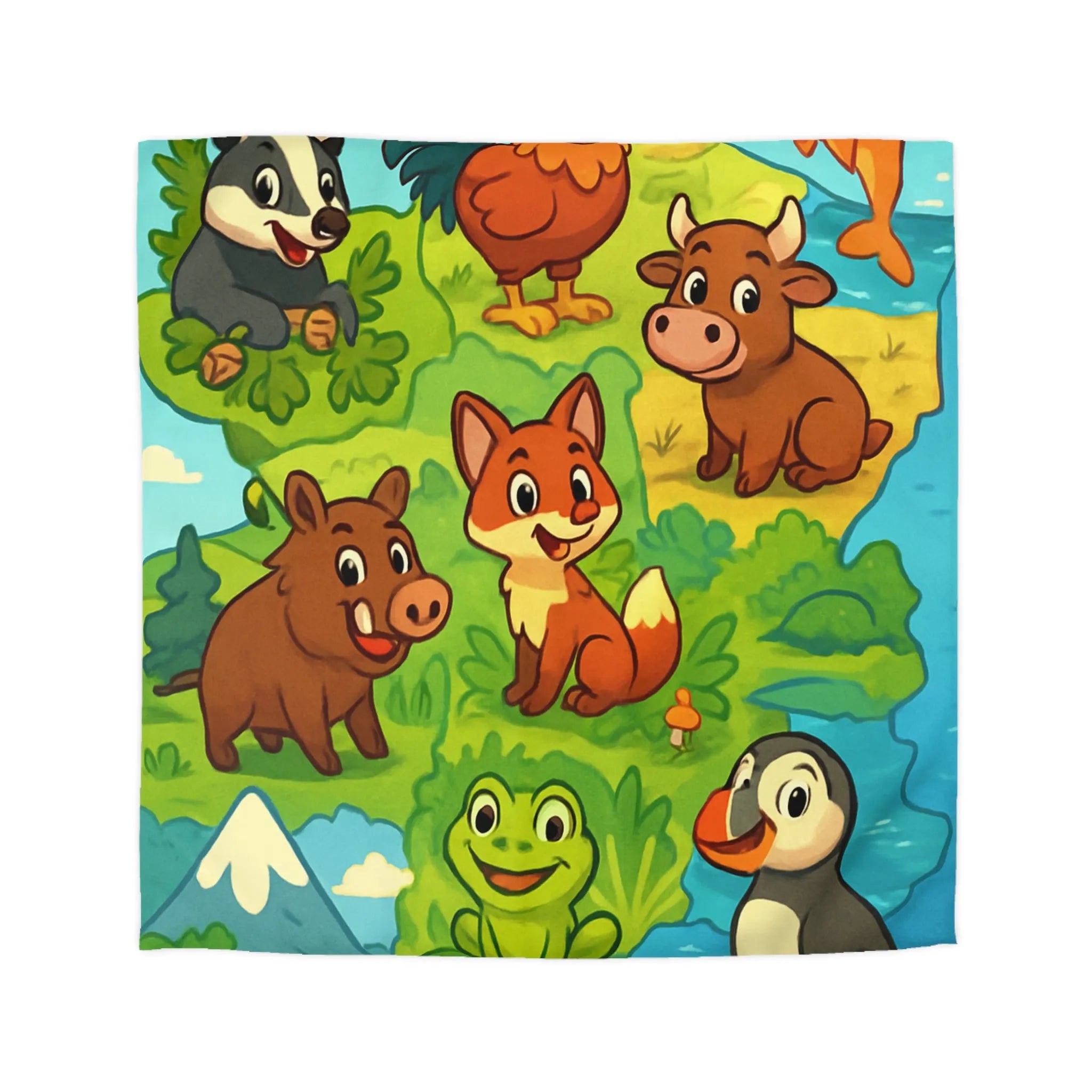 Housse de couette enfants avec dessins animaux mignons forêt montagne rivière colorée