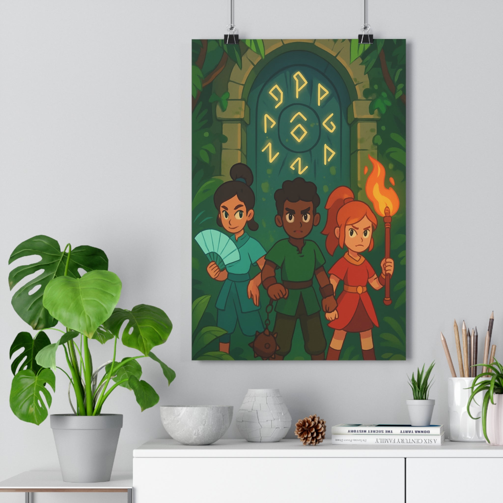 Poster décoratif aventuriers mystique lumineux animation classique moderne vert bleu exploration dynamique chambre captivant