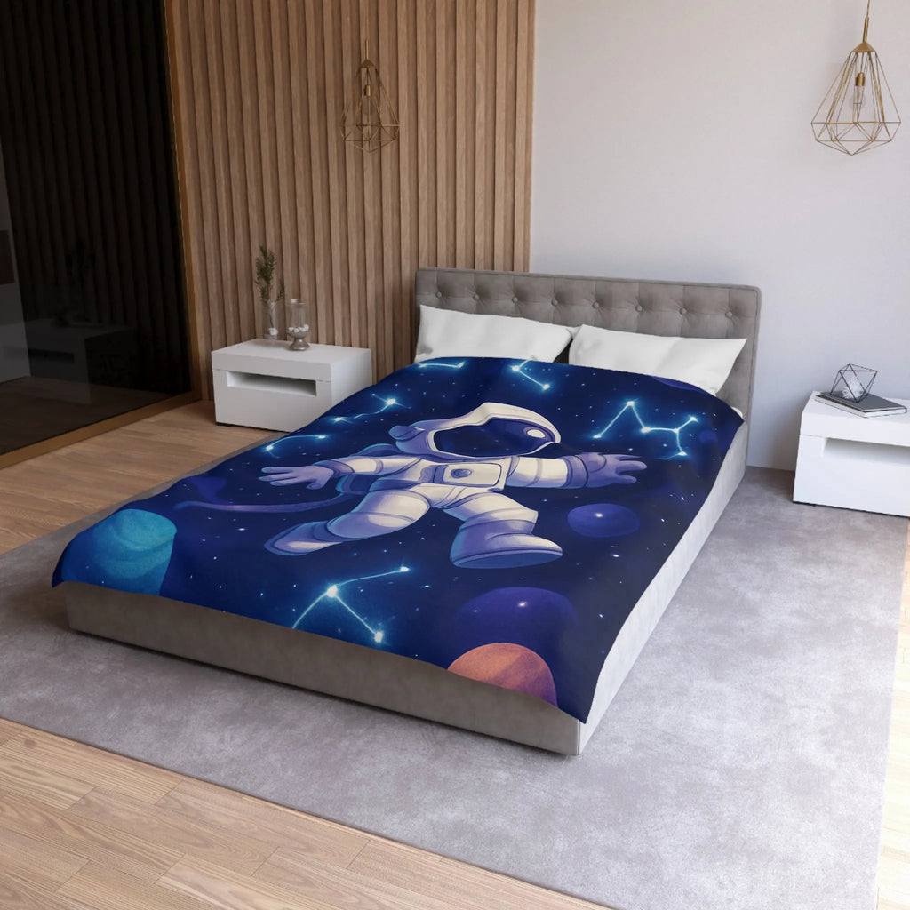 Housse de Couette Astronaute en Espace Étoilé avec Constellations et Planètes Colorées