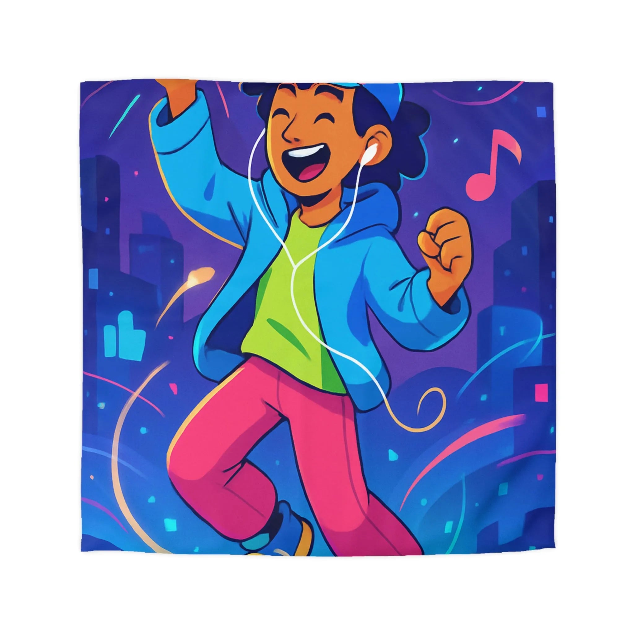 Housse de couette dynamique : Jeune dansant casque urbain musique nuit étoilée