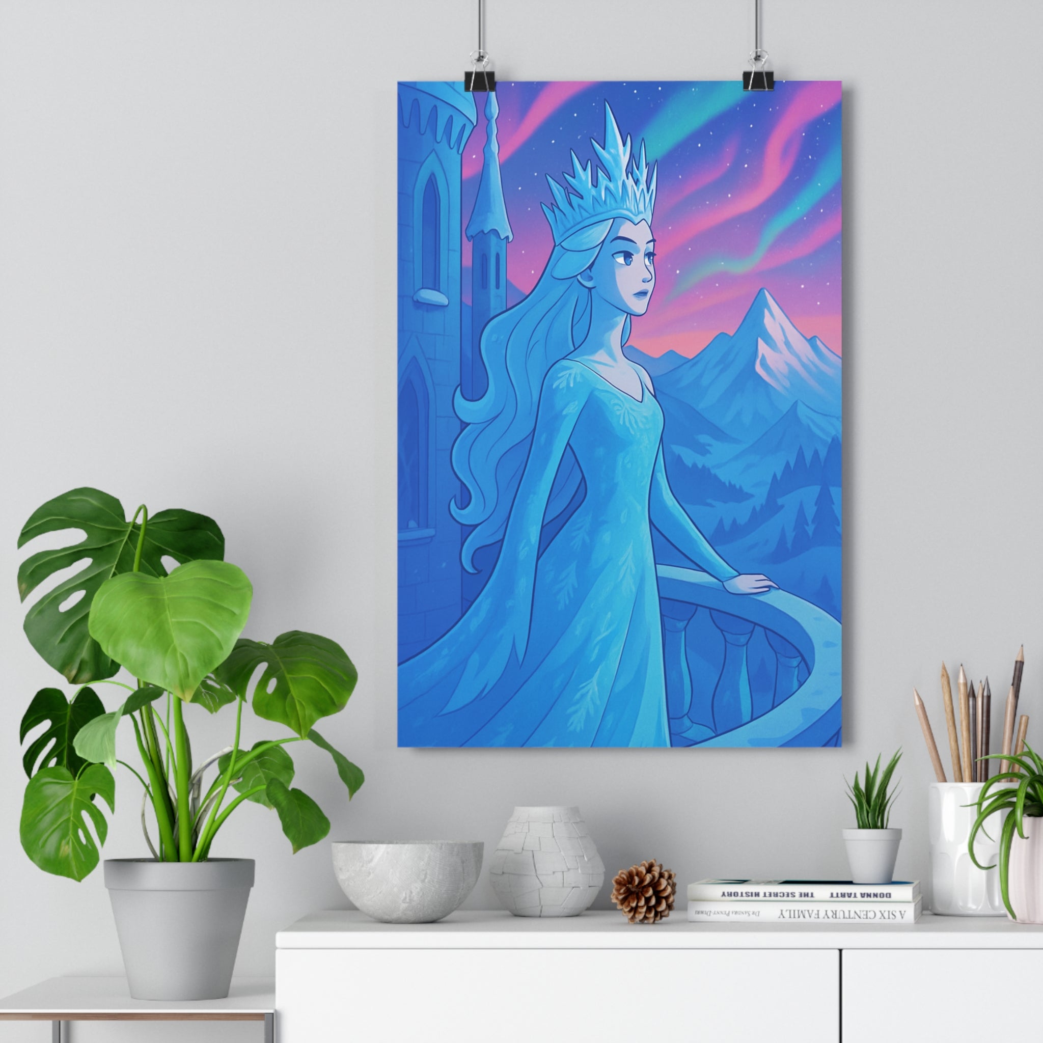 Poster décoratif cartoon bleu épique féerique reine neige chambre enfant mural 30x46 vibrant qualité