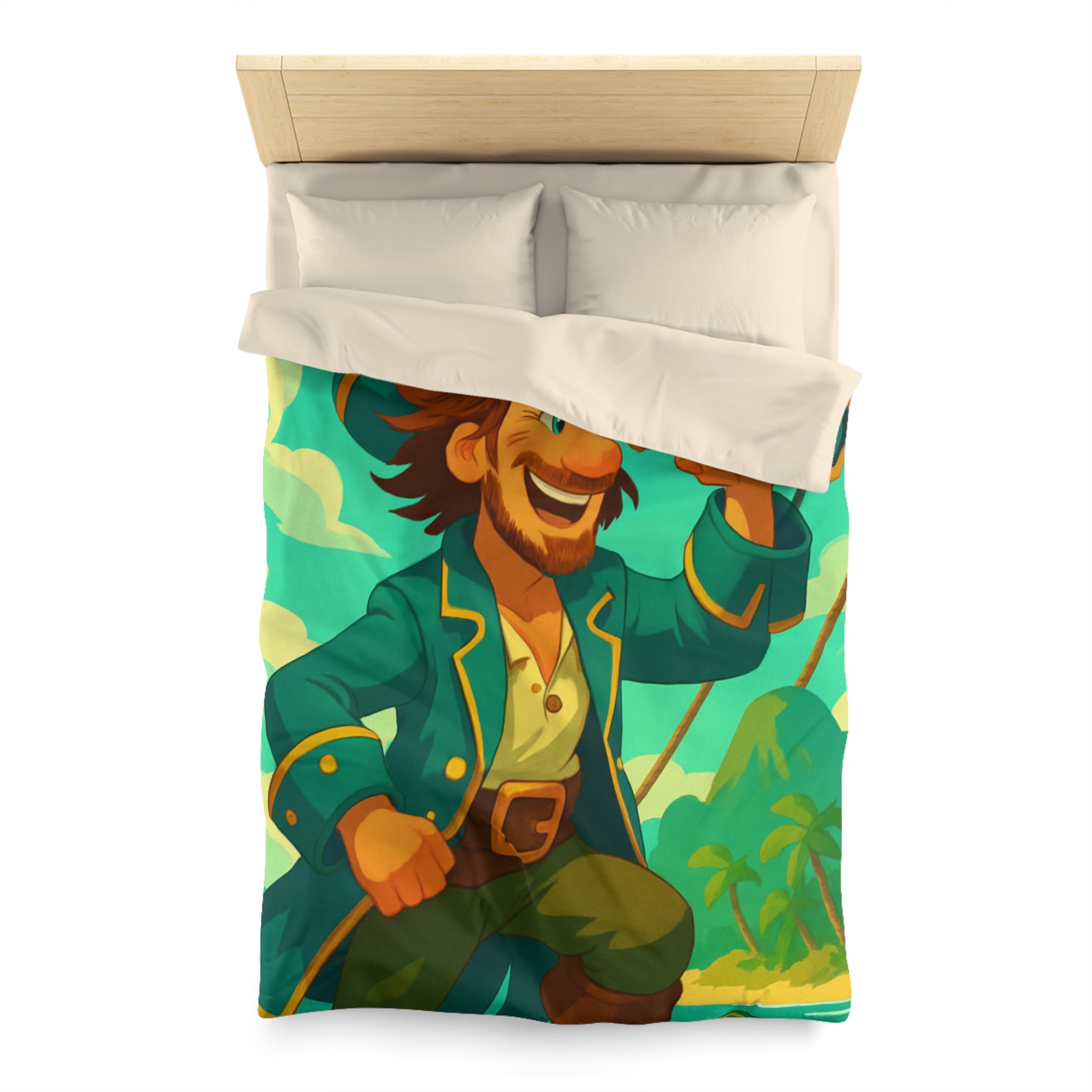 Housse de Couette Pirate Joyeux Naviguant sur Mer avec Longue-Vue Tropicale