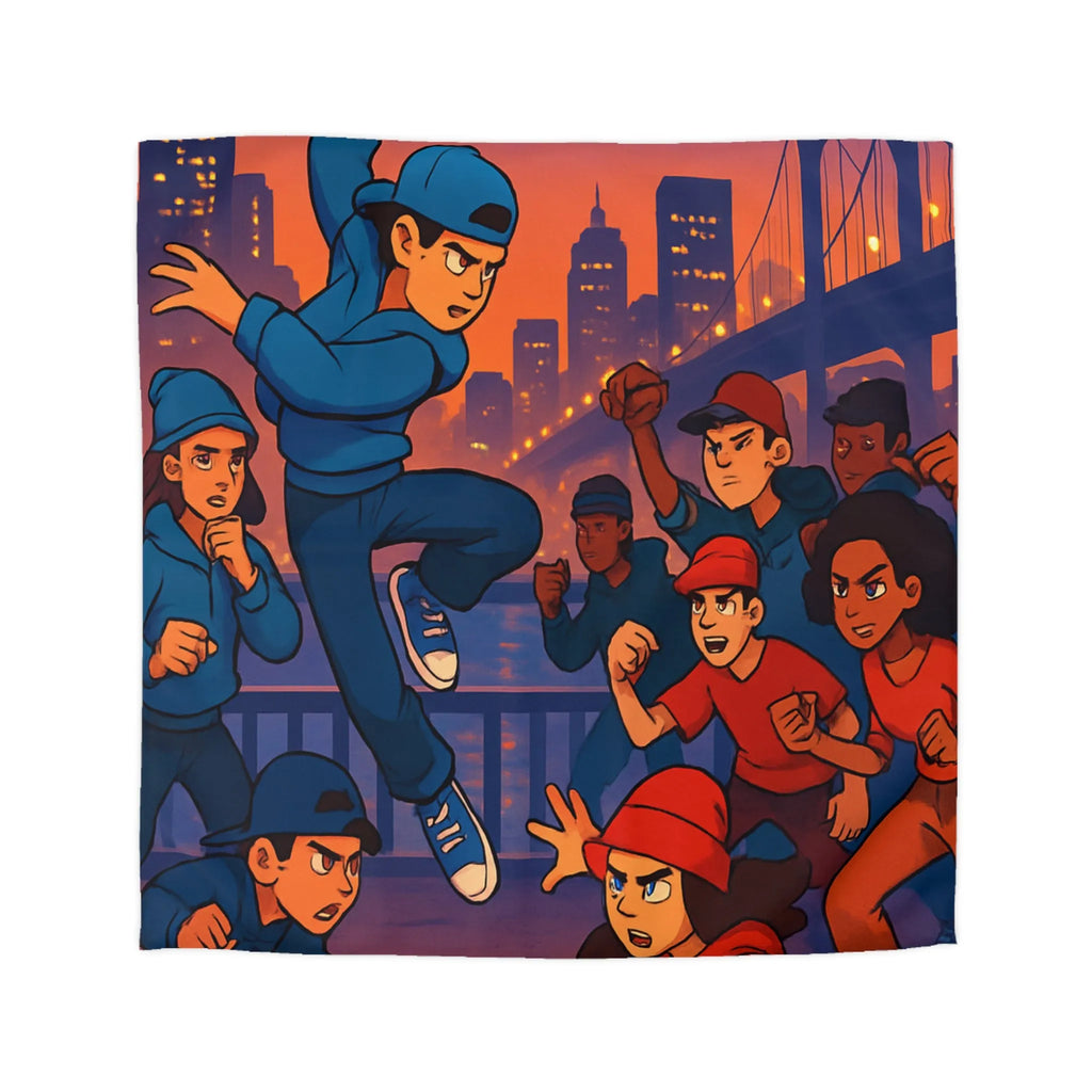 Housse de couette illustrée avec danseurs urbains dynamiques sur fond de pont illuminé