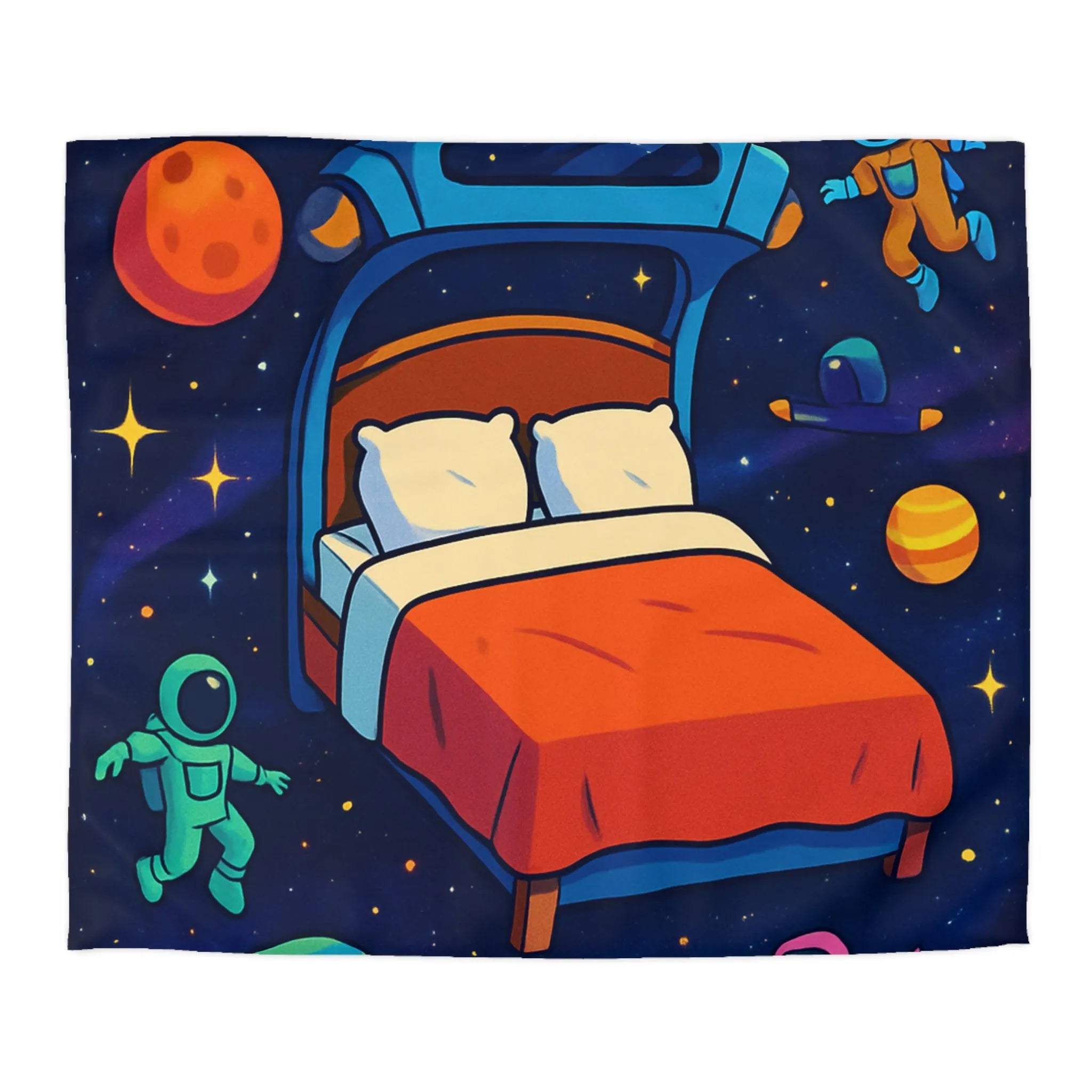 Housse de couette galaxies vibrantes avec astronautes flottants et planètes colorées pour enfants