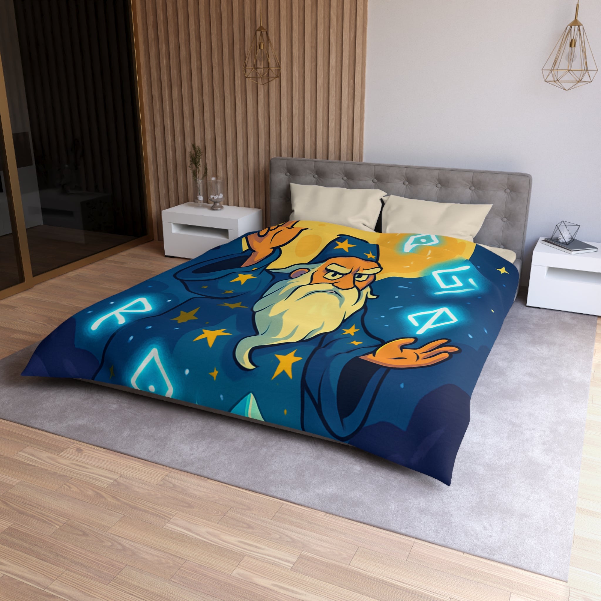 Housse de couette sorcier mystique avec cristaux et lune brillante magique