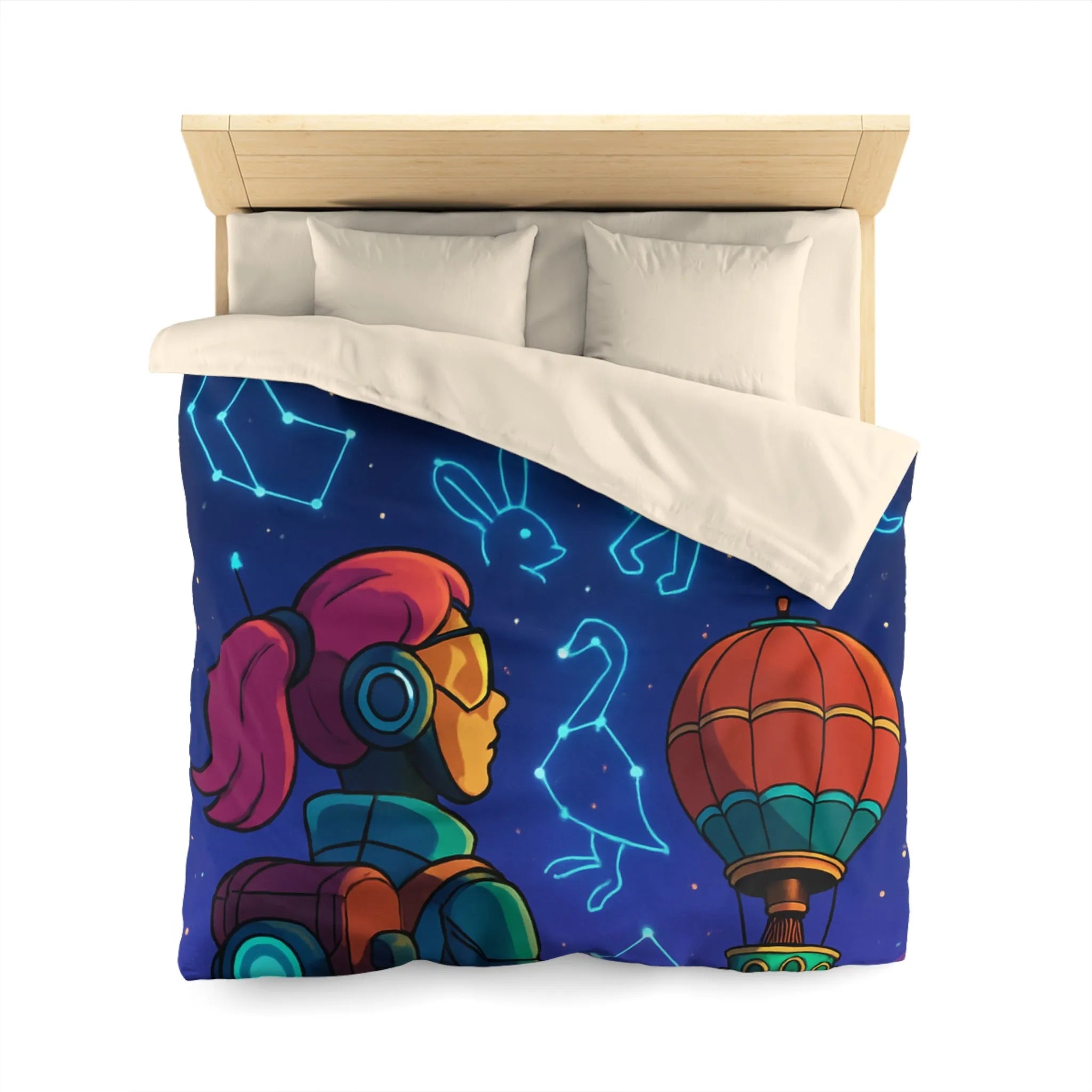 Housse de couette astronaute contemplant constellations animalières dans ciel étoilé rêveur