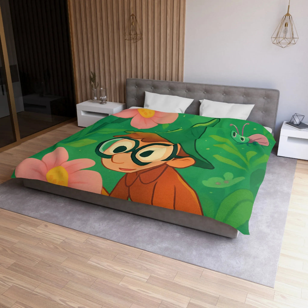 Housse de couette enfants magique jardin avec garçon et fleurs papillon colorés