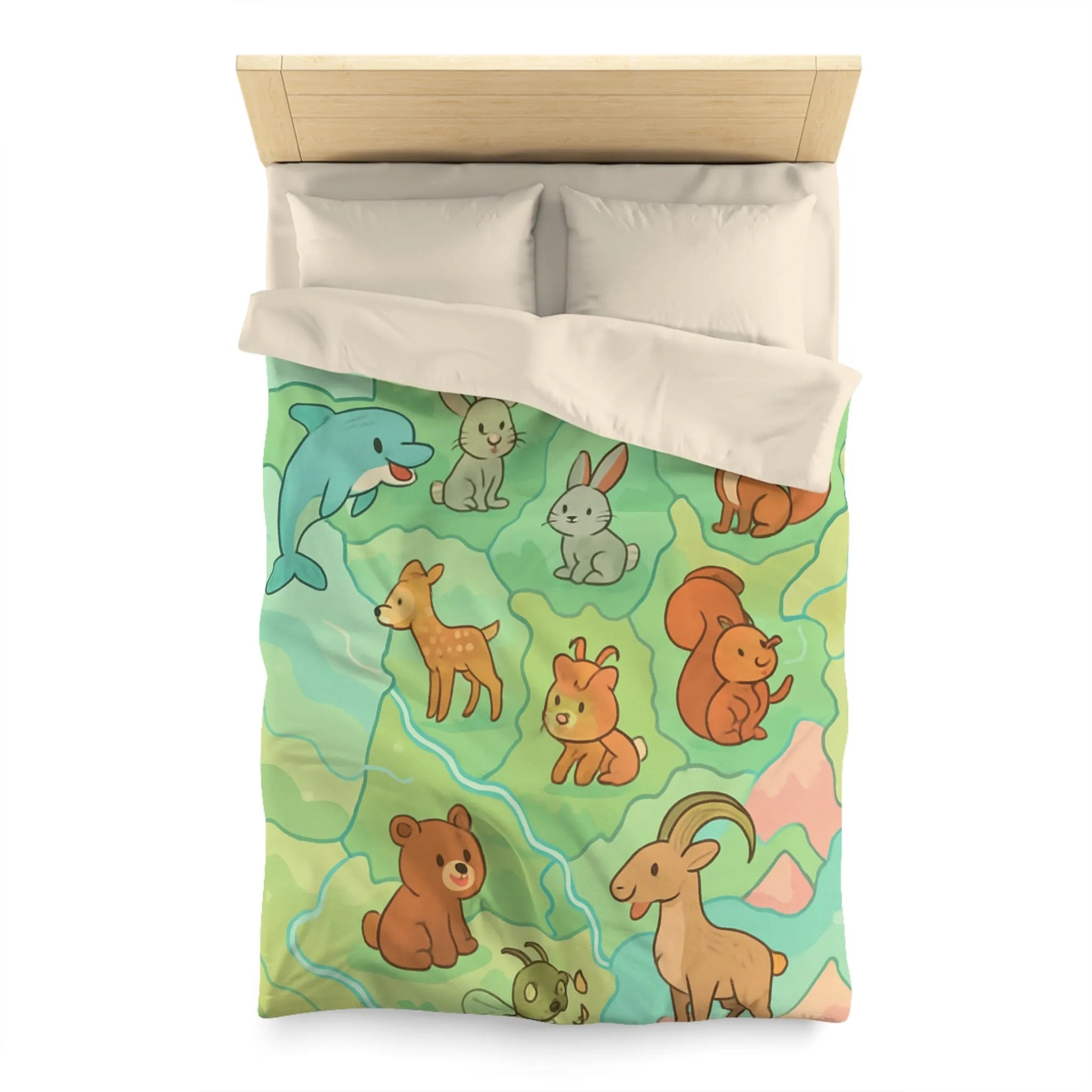 Housse de Couette Animaux de la Forêt et Mer, Design Enfantin Amusant et Coloré