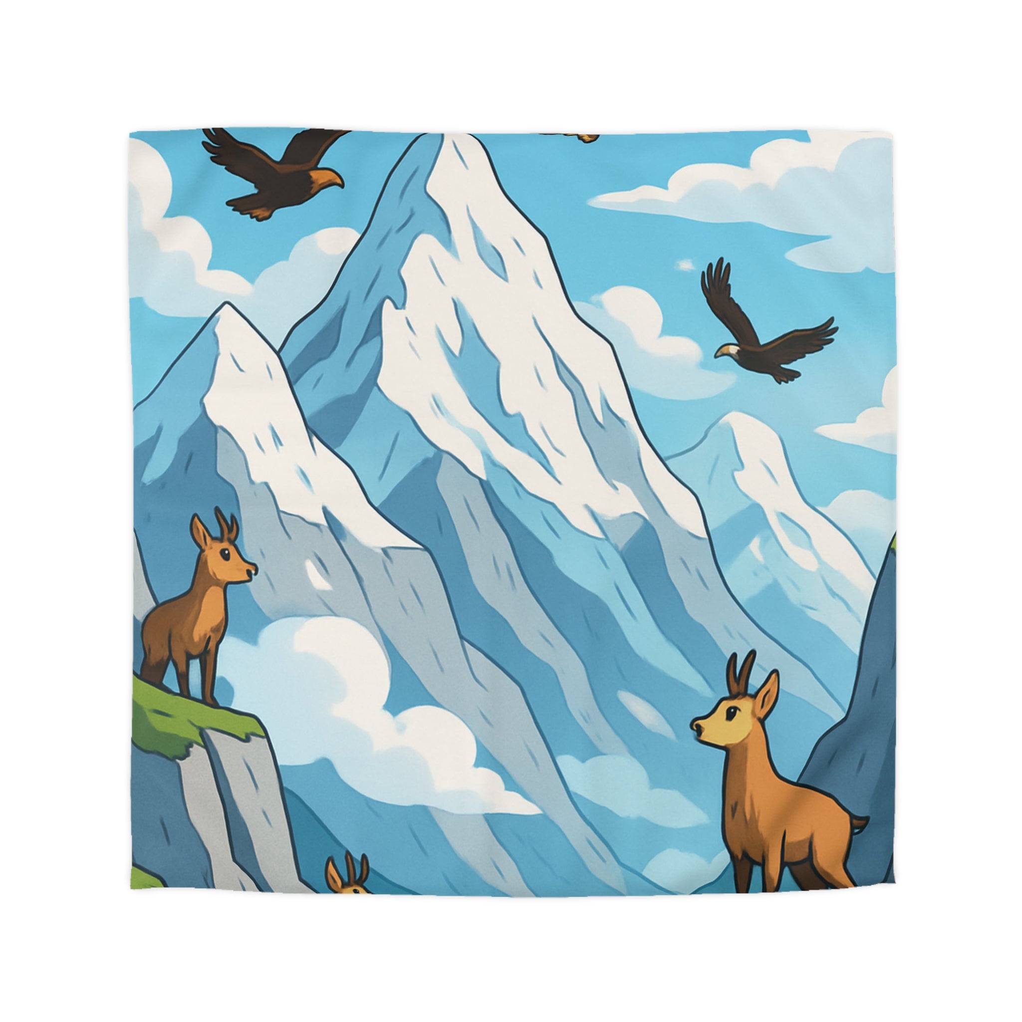 Housse de couette montagne avec aigles majestueux et bouquetins en pleine nature