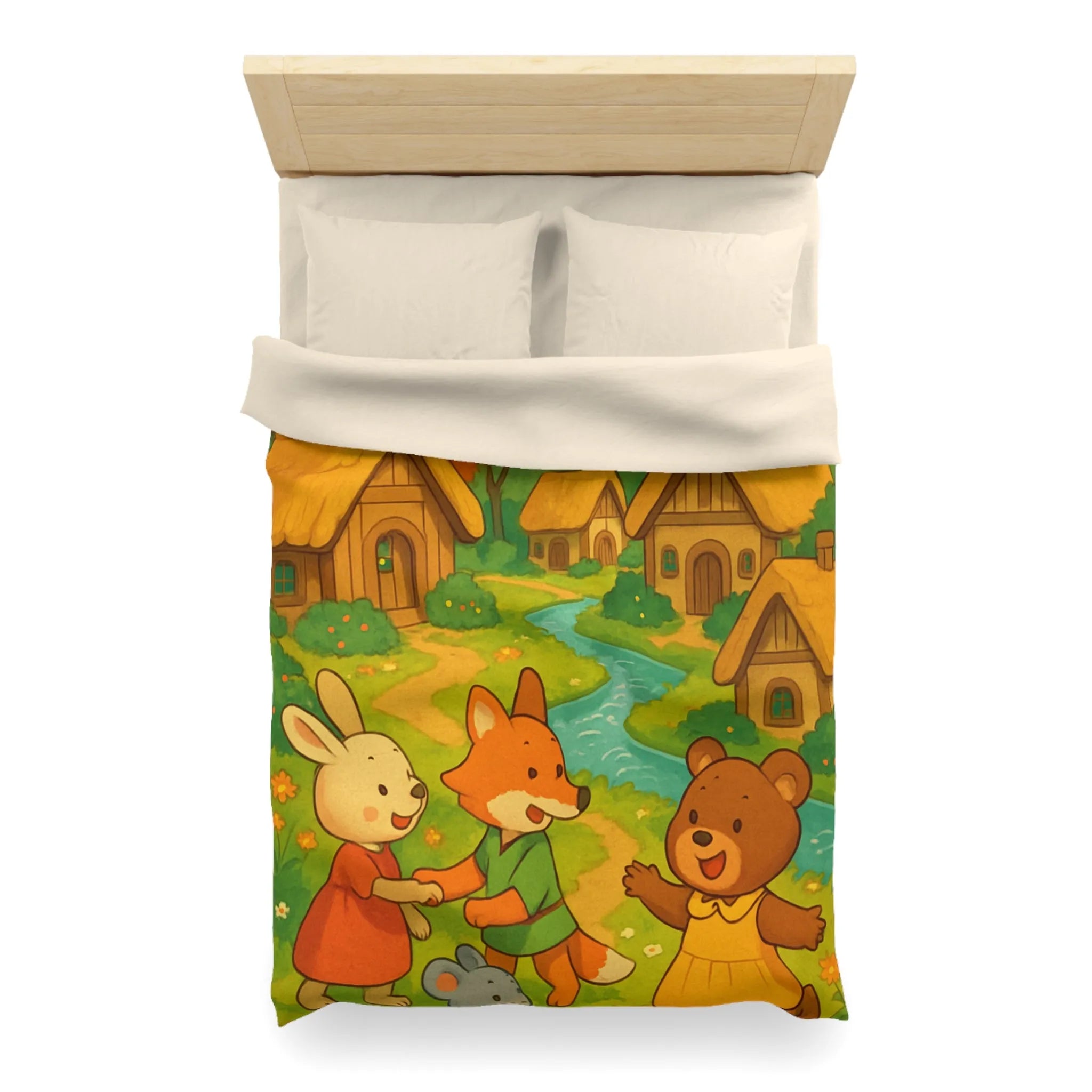 Adorable Illustration Animalière Colorée Idéale pour une Housse de Couette Enfantine et Enchantée