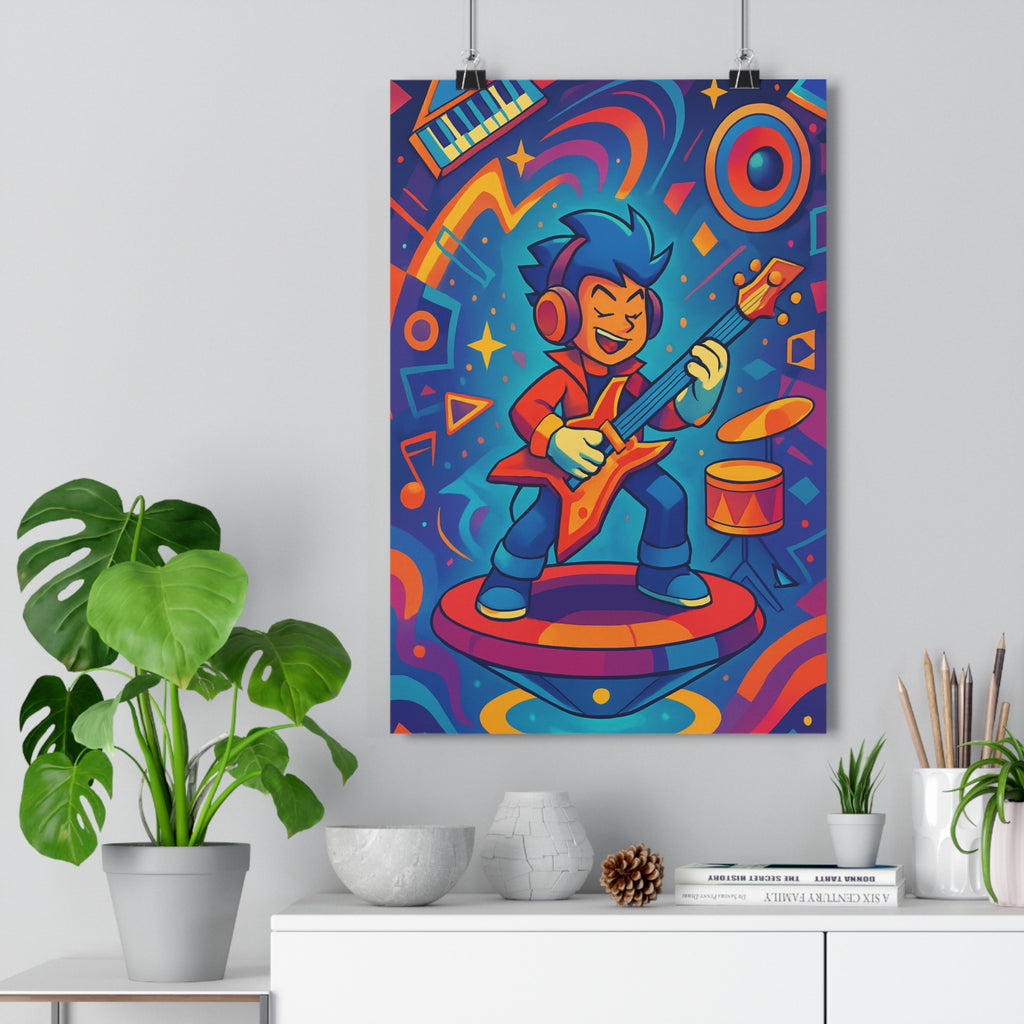 Poster décoratif animé moderne néon orange bleu violet chambre salon musique vibrant énergie futuriste