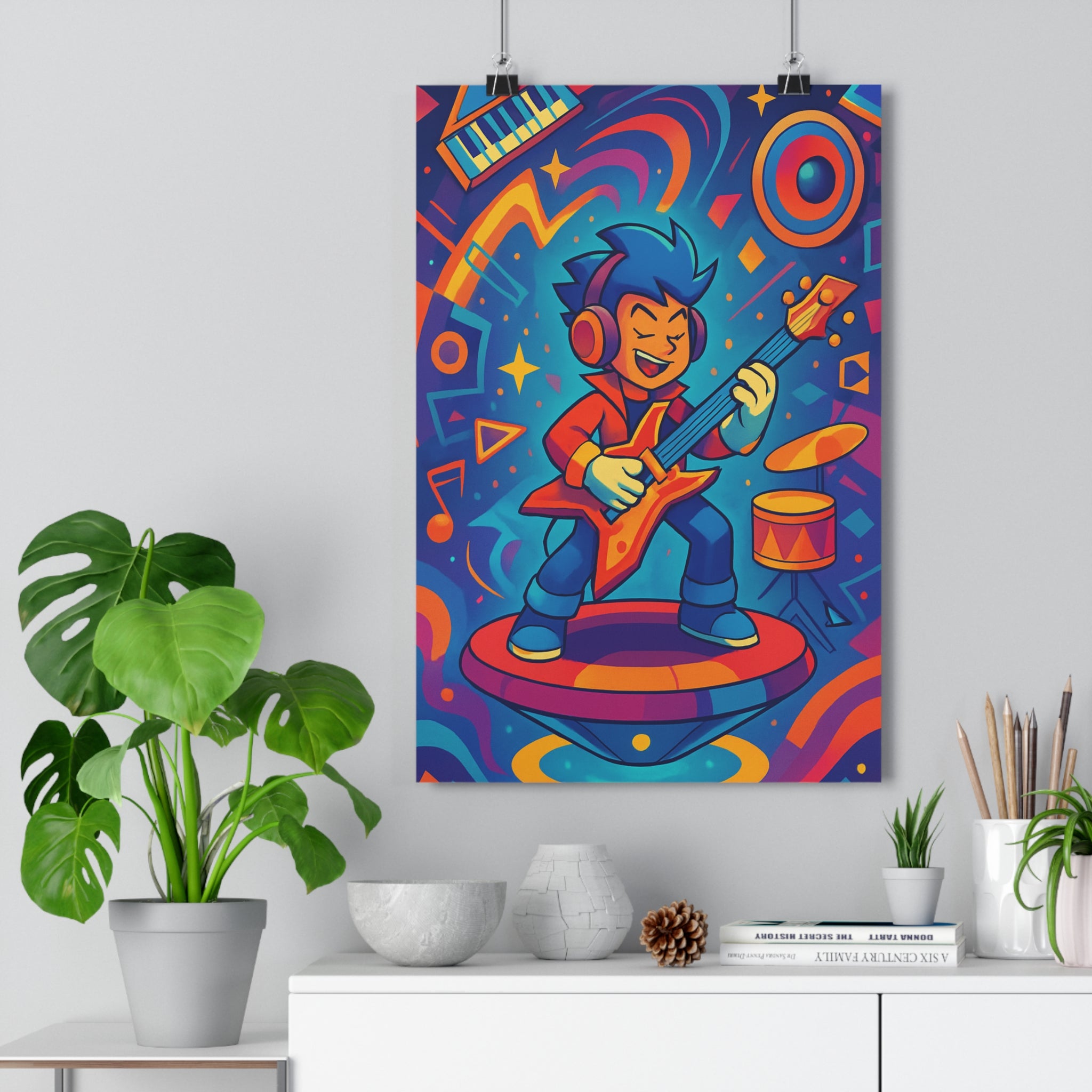 Poster décoratif animé moderne néon orange bleu violet chambre salon musique vibrant énergie futuriste