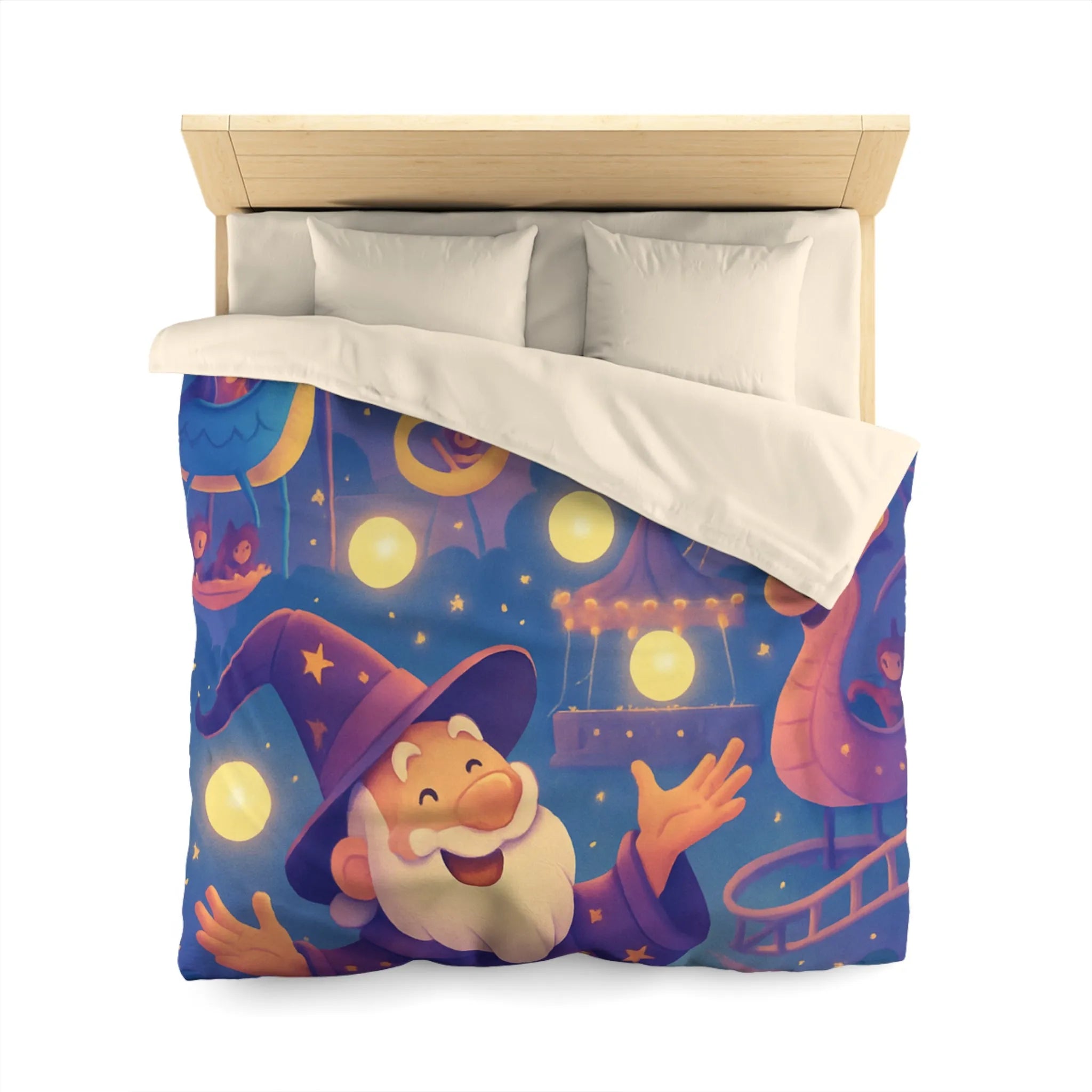 Housse de couette magique pour enfants avec magicien joyeux et parc d'attractions nocturne