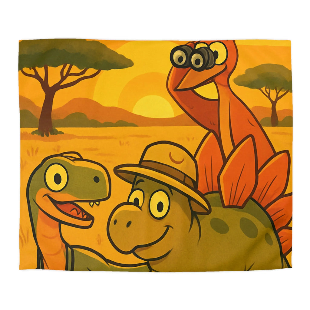 Housse de couette enfant illustrée dinosaures amusants safari coucher de soleil savane jungle