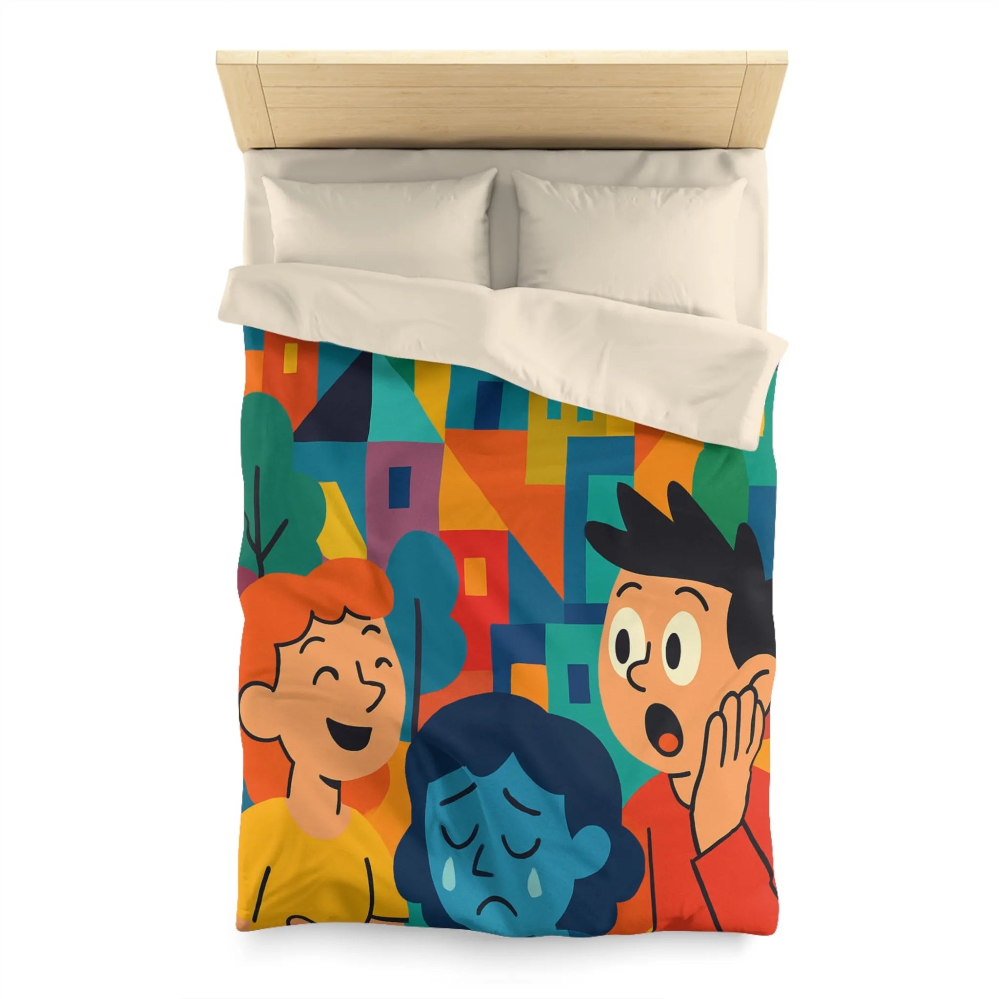 Housse de couette colorée avec scènes joyeuses et tristes pour chambre moderne