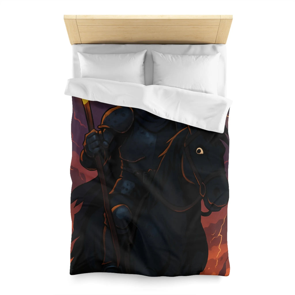 Housse de couette à motif intrigant avec faucheuse menaçante et cheval sombre en action