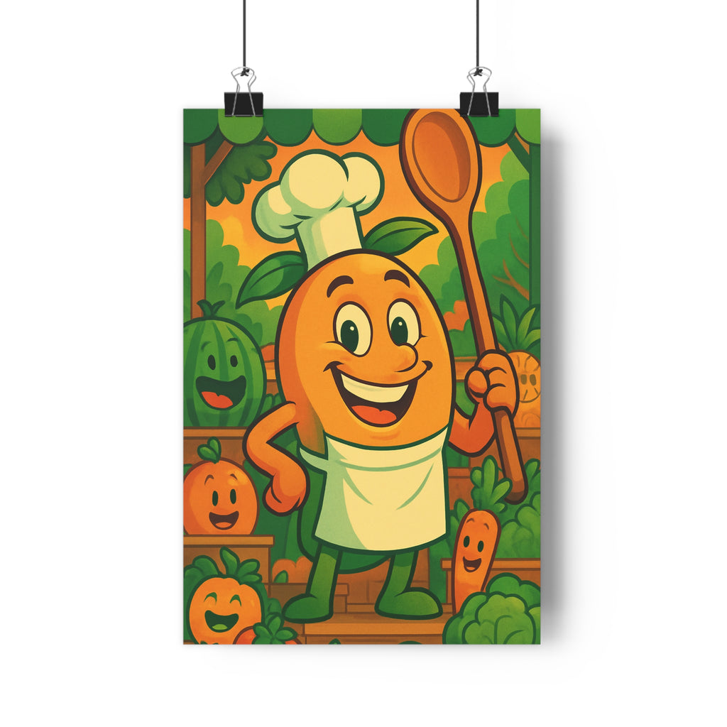 Poster décoratif cartoon tropical joyeux cuisine fruits légumes vibrant amusant coloré exotique style 30x46