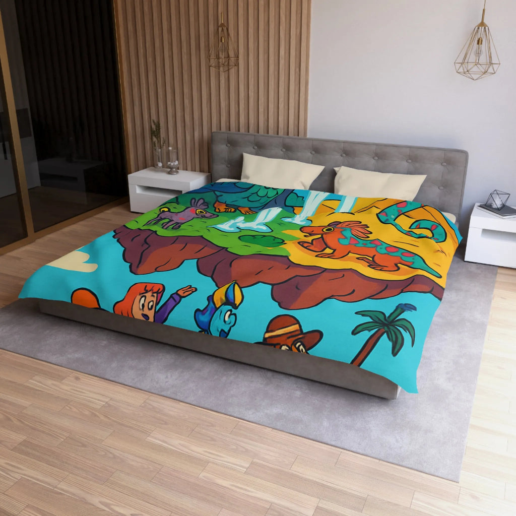 Housse de couette fantaisie avec animaux colorés sur une île flottante magique