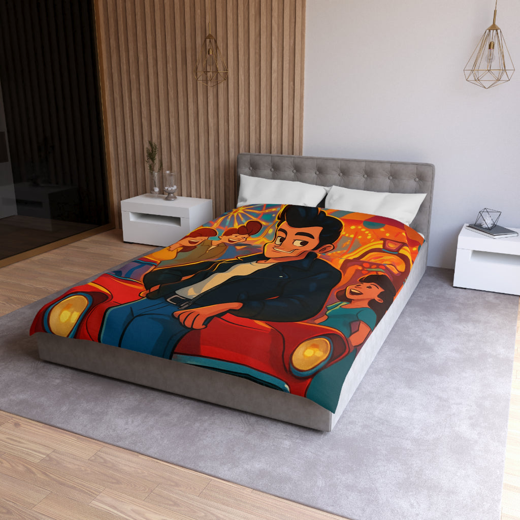 Housse de couette style rétro avec ambiance parc d'attractions colorée et joyeuse