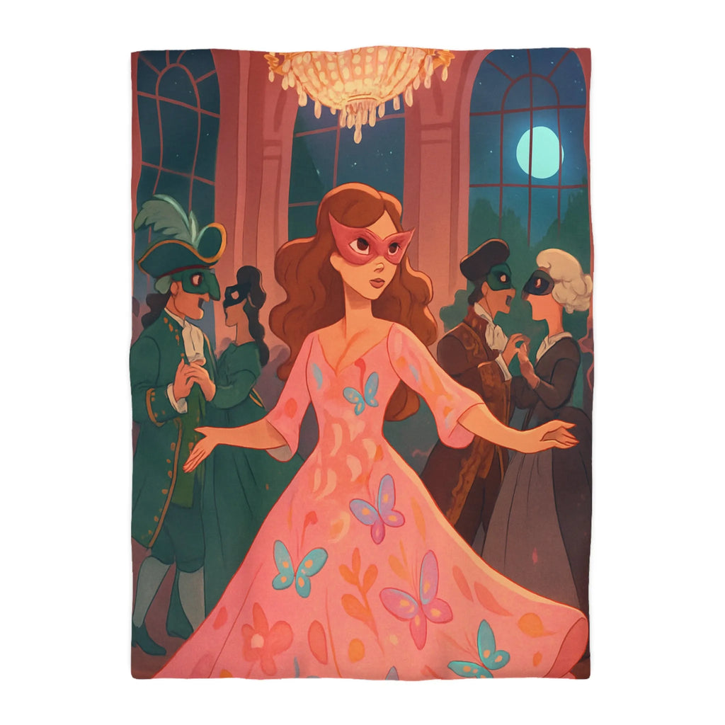 Housse de Couette Élégante avec Femmes Masquées et Papillons dans Bal Éthéré