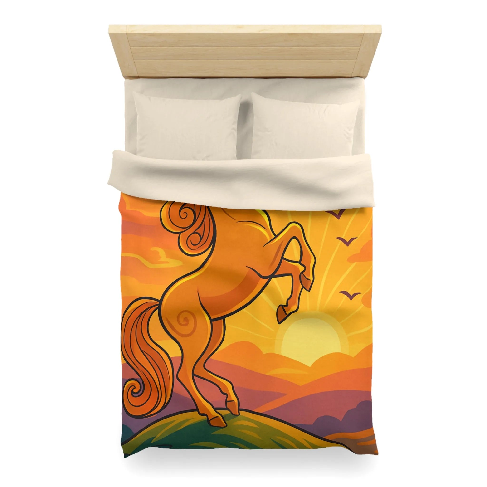 Housse de Couette Équestre Colorée : Cheval Cabré au Coucher de Soleil Artistique