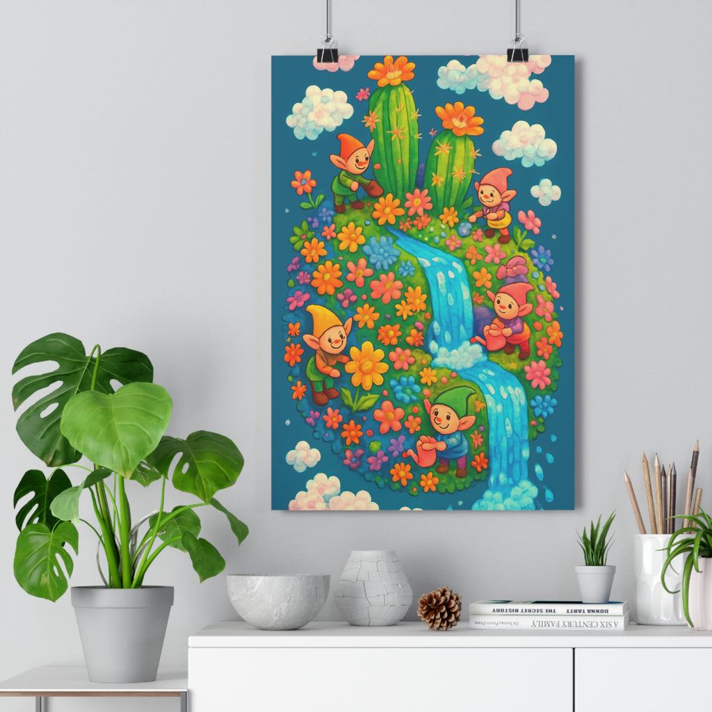 Poster décoratif féerique fleurie joyeux orange rose jaune chambre enfant salon moderne vibrant qualité