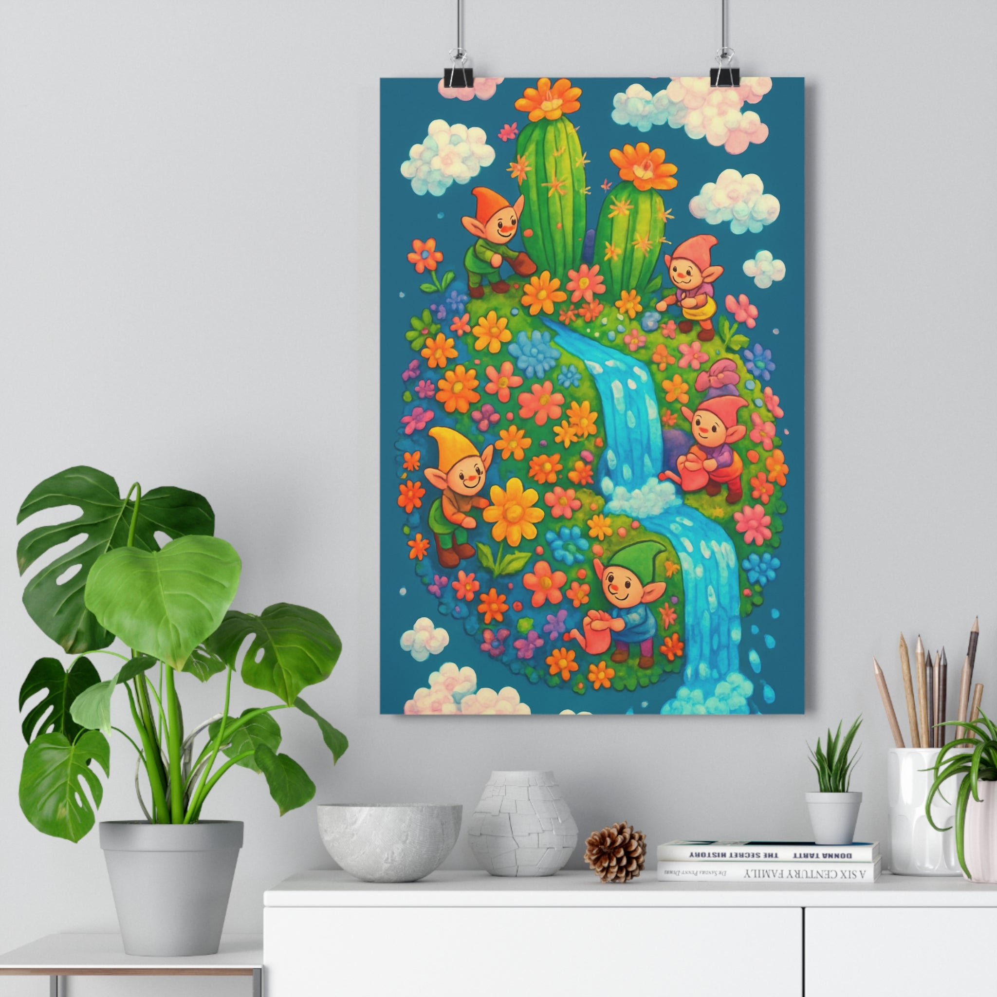 Poster décoratif féerique fleurie joyeux orange rose jaune chambre enfant salon moderne vibrant qualité