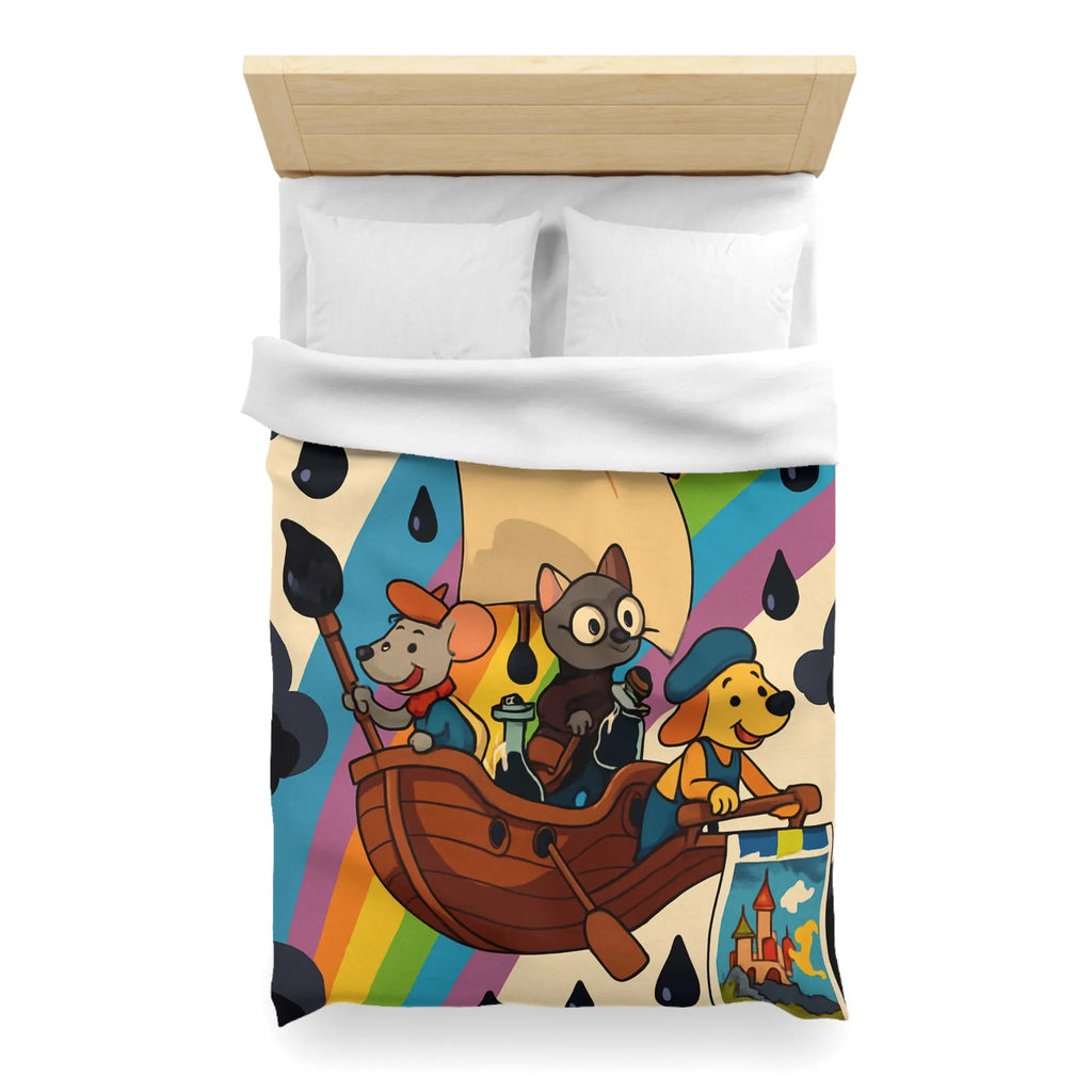 Housse de couette enfant avec animaux navigateurs sur arc-en-ciel et bateau enchanteur