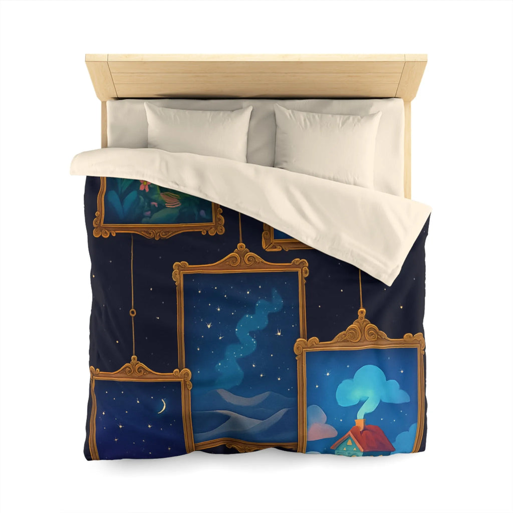 Housse de Couette Artistique avec Paysages de Nuit Étoilée et Fleuri Onirique