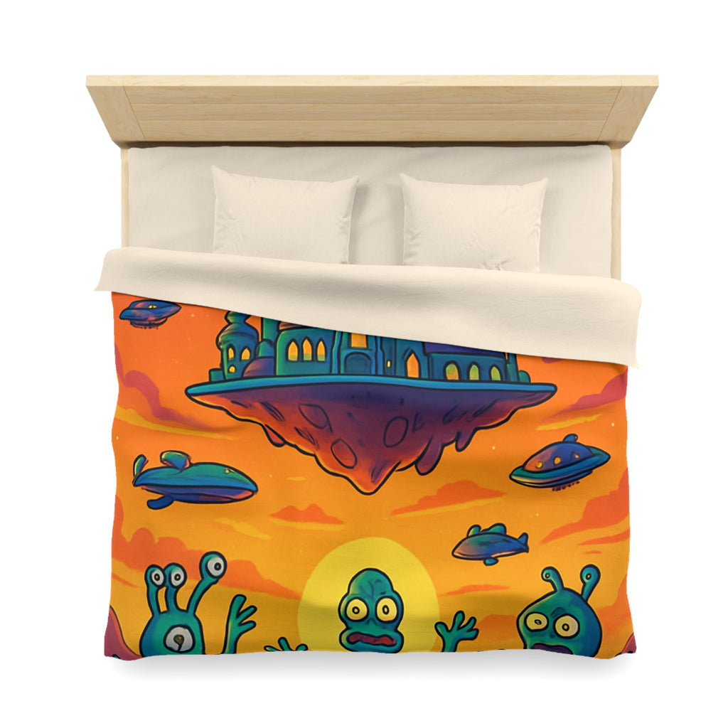 Housse de couette sur thème extraterrestre avec château flottant et OVNI colorés
