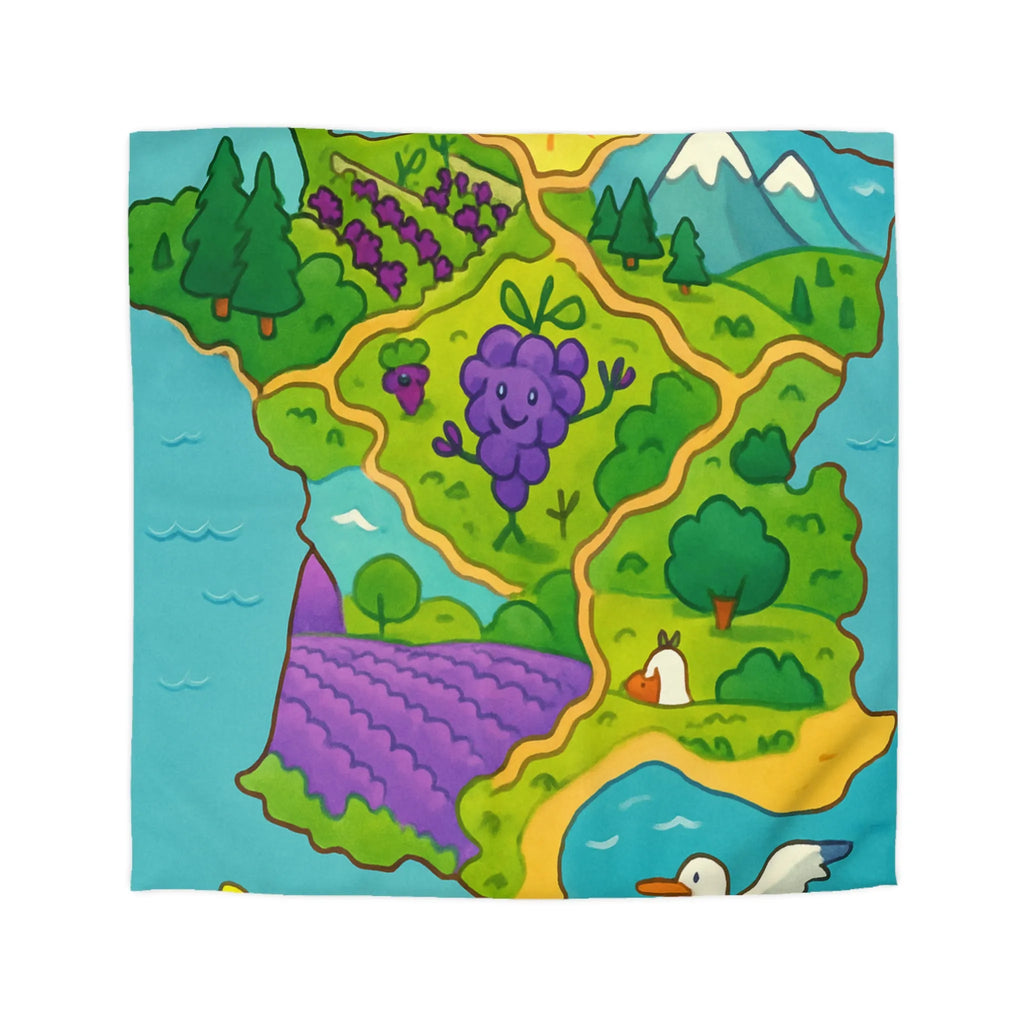 Carte colorée de France illustrée avec paysage ensoleillé et animaux adorables