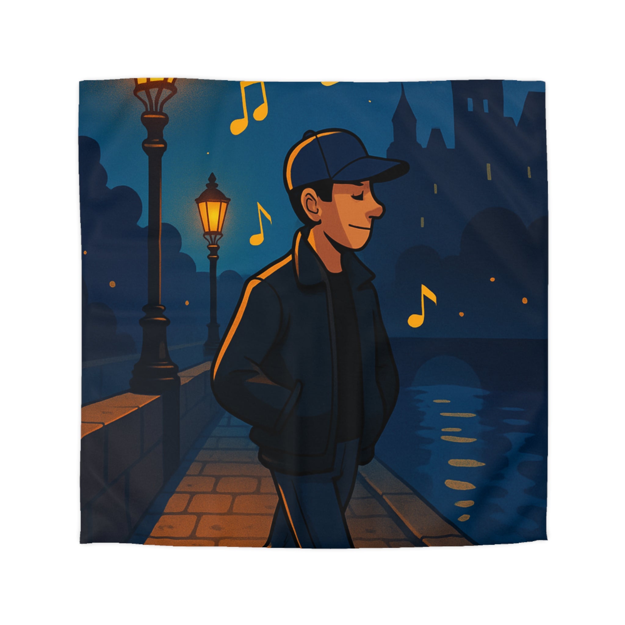 Housse de couette urbaine éclairée, promenade nocturne musicale sur pont éclairé