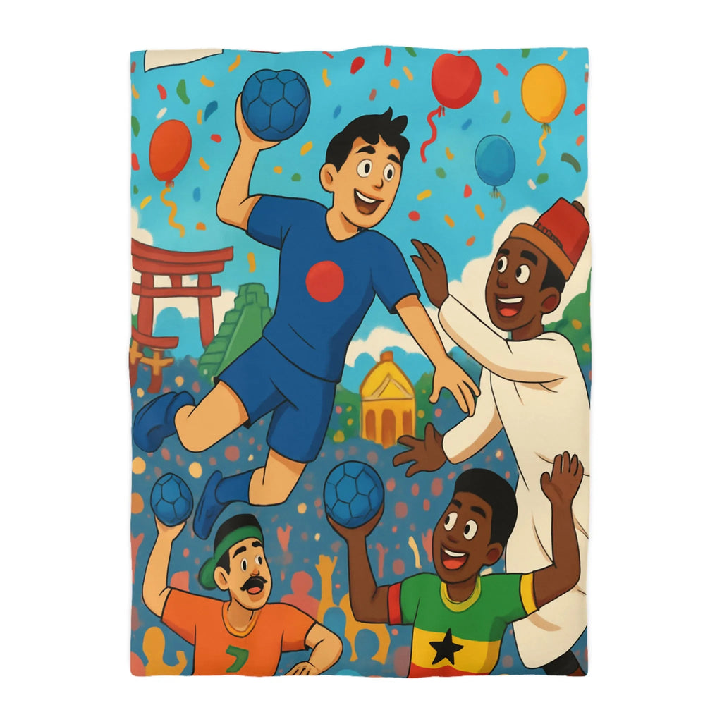 Housse de couette colorée célébrant la diversité multiculturelle avec ballons et drapeaux