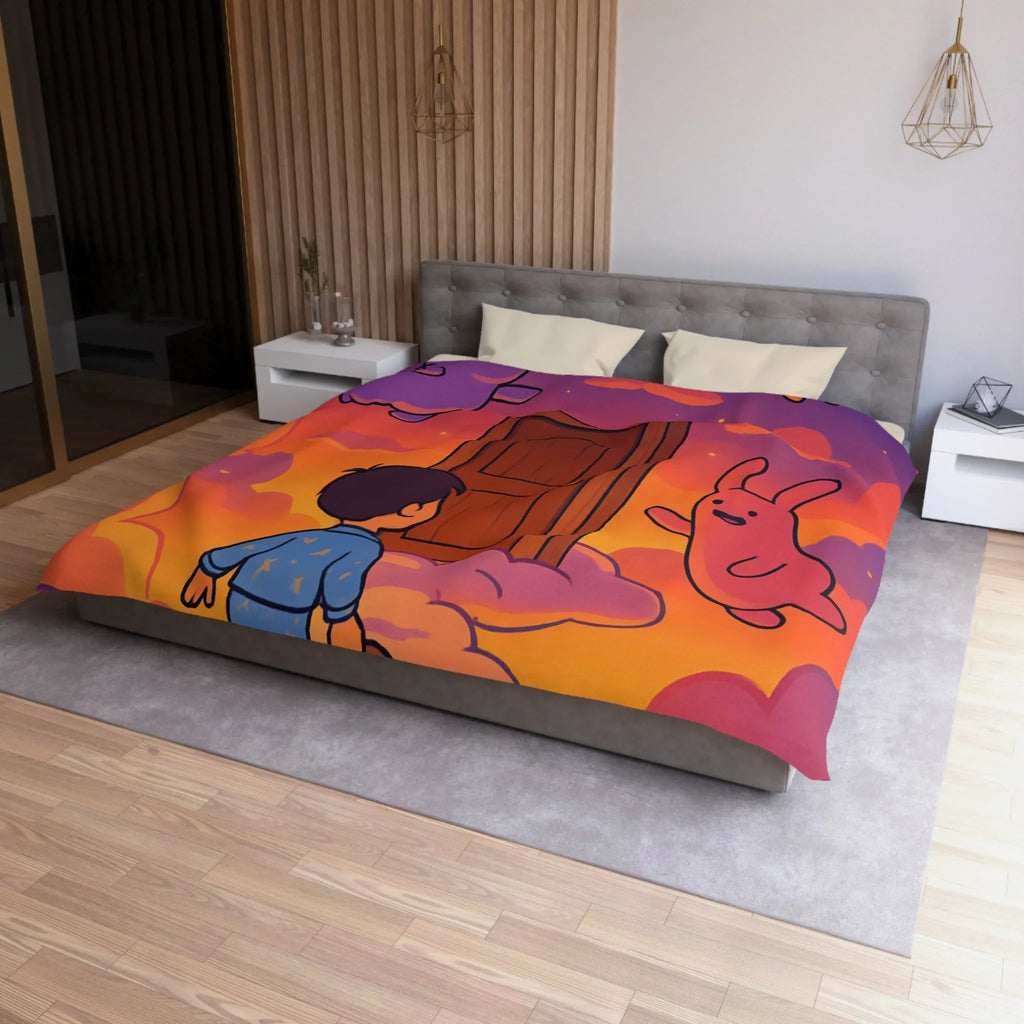 Housse de couette enfants : rêves colorés avec nuages et créatures magiques amusantes