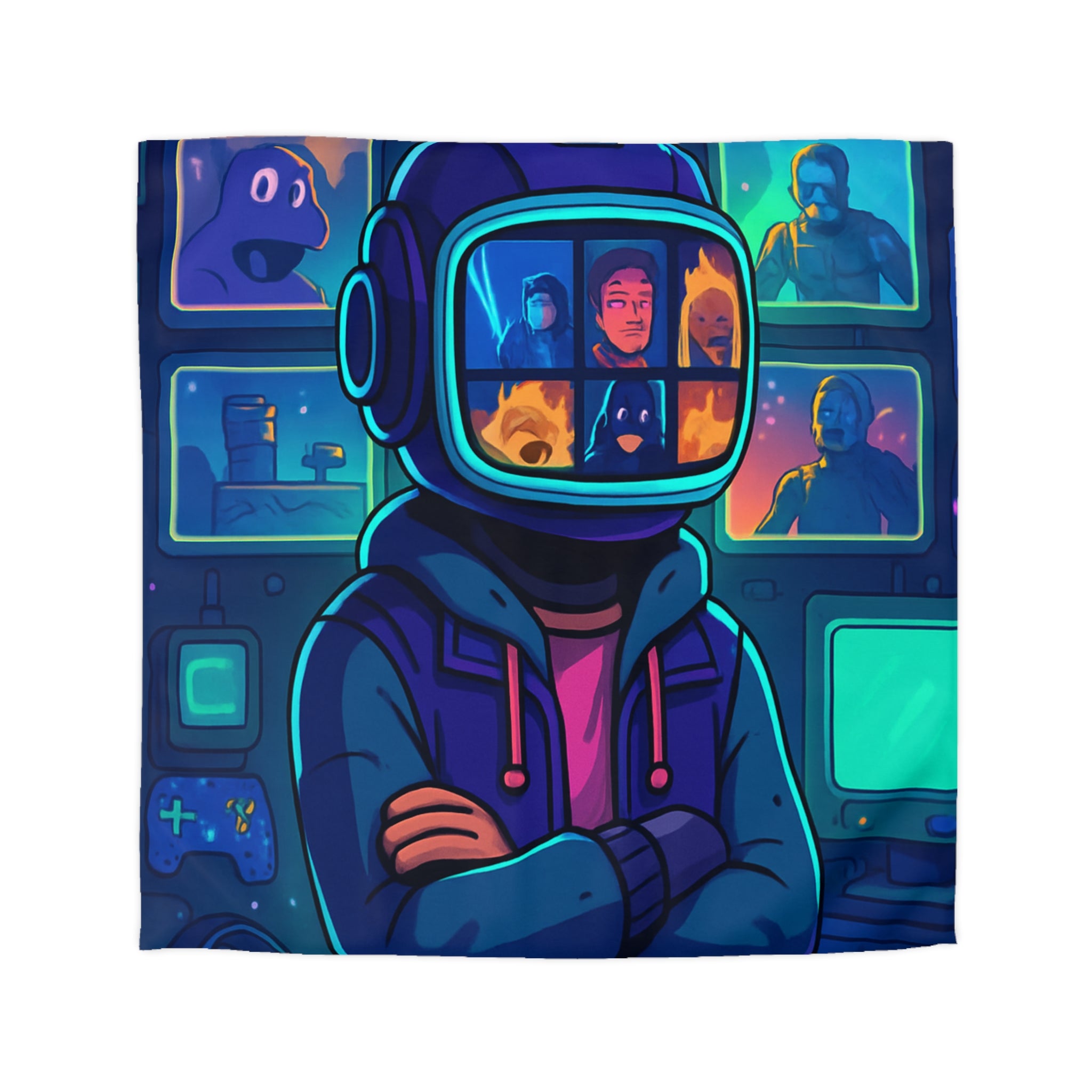 Plongée En Épopée Virtuelle Avec Dessins Animés Futuristes Pour Housse De Couette