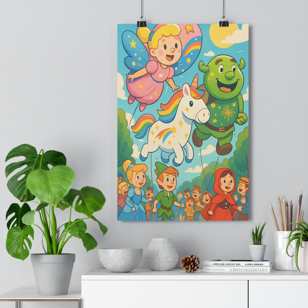 Poster décoratif joyeux multicolore anime enfant chambre fantastique fée licorne conte magique rêveur qualité