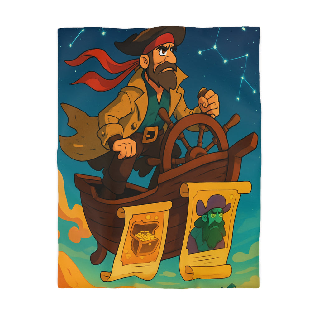 Pirate aventureux naviguant dans le ciel étoilé sur un bateau volant enchanteur