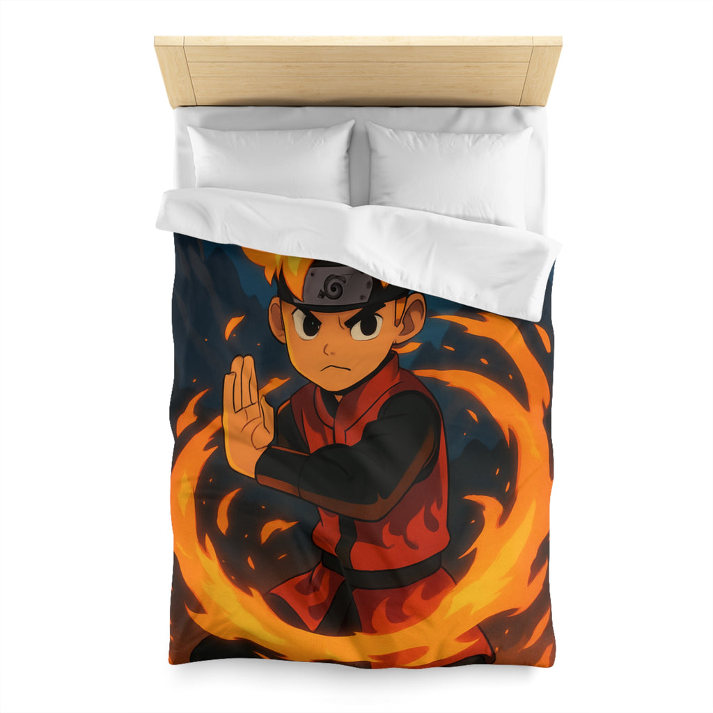 Housse de couette stylée avec enfant maîtrise le feu sous une pleine lune mystique