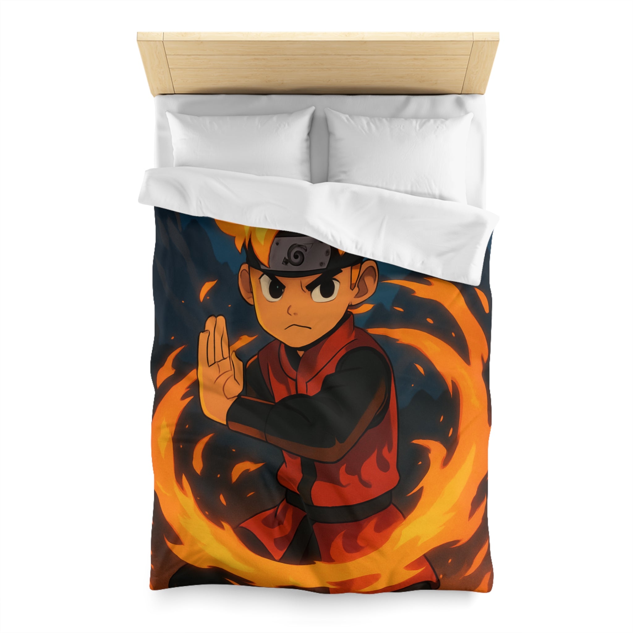 Housse de couette stylée avec enfant maîtrise le feu sous une pleine lune mystique