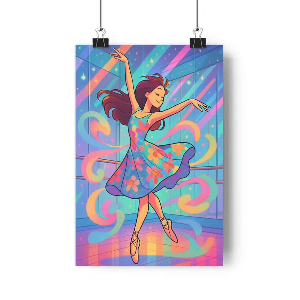 Poster décoratif danseuse cartoon fleurs colorées joyeux lumineux salon chambre ambiance dynamique élégant qualité