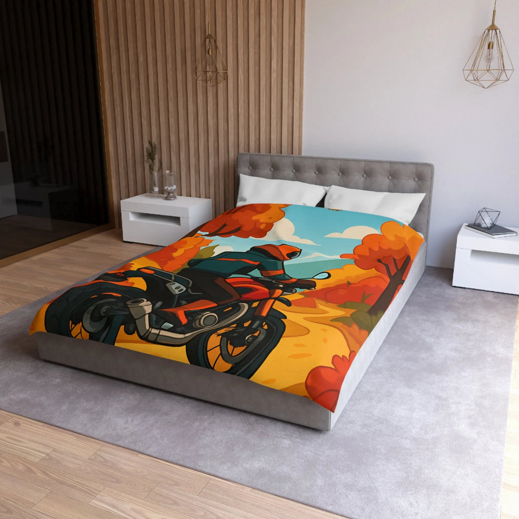 Housse de couette avec motif automnal de motard et nature aux couleurs vives