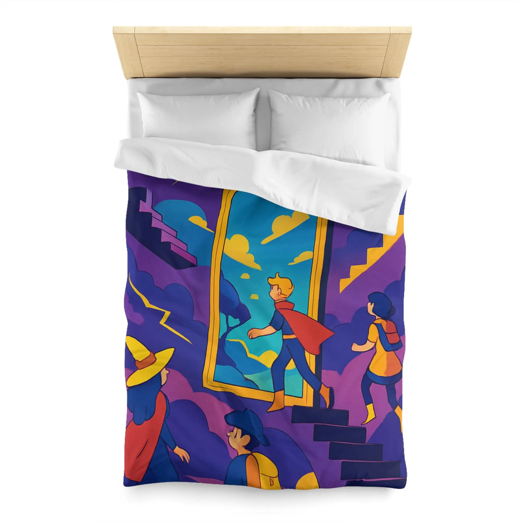 Housse de couette aventure magique avec personnages et miroir vers un monde fantastique
