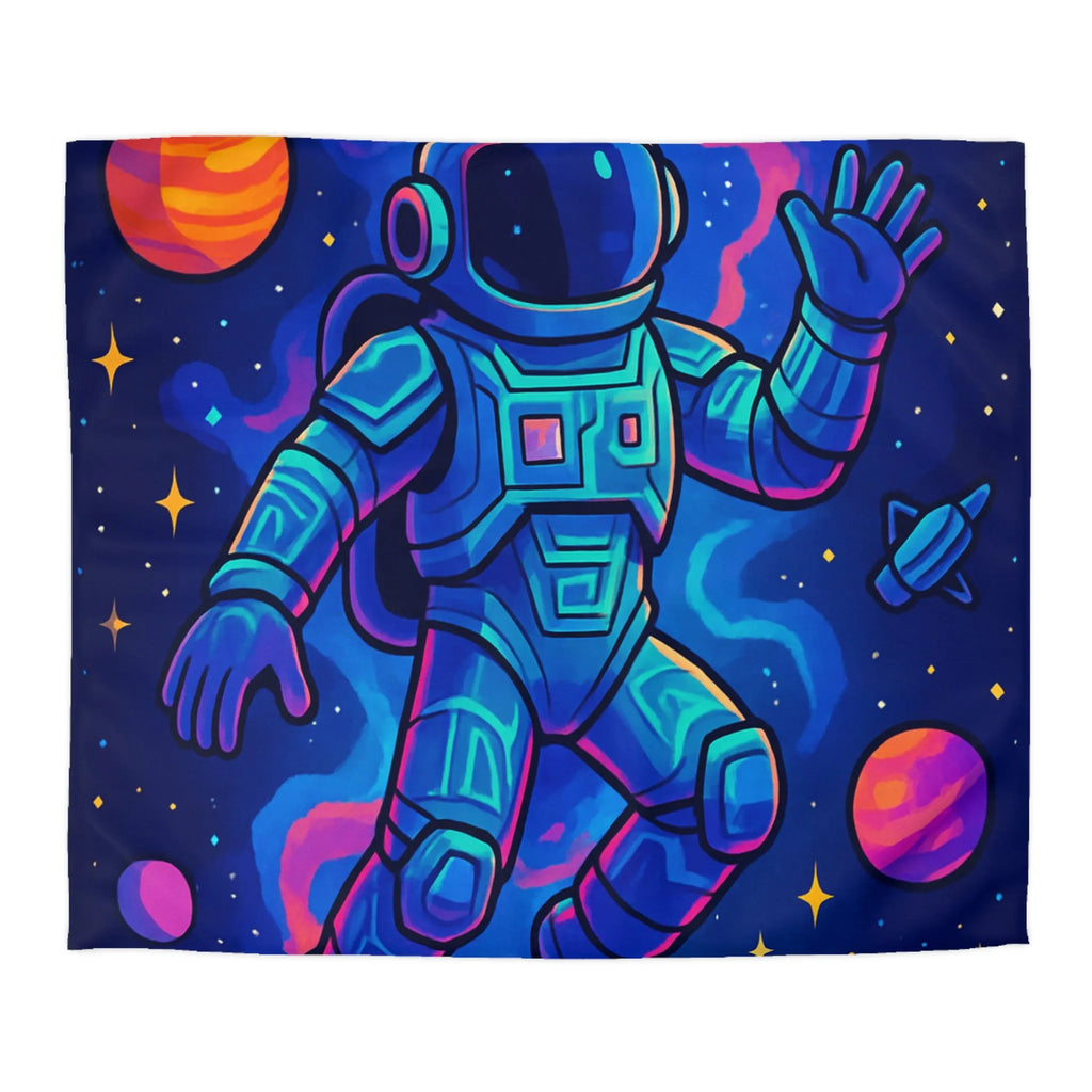 Housse de couette astronautique colorée spatiale avec planètes, étoiles et vaisseau cosmique dessins